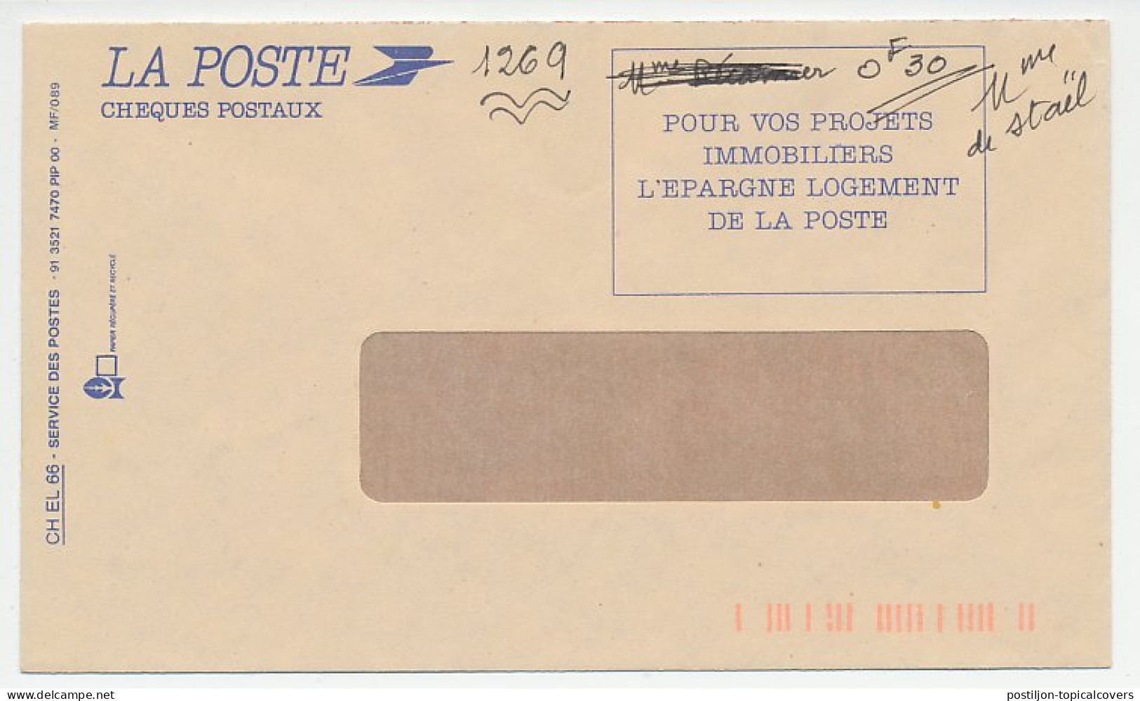 Postal Cheque Cover France 1991 Phone Card - Telecom