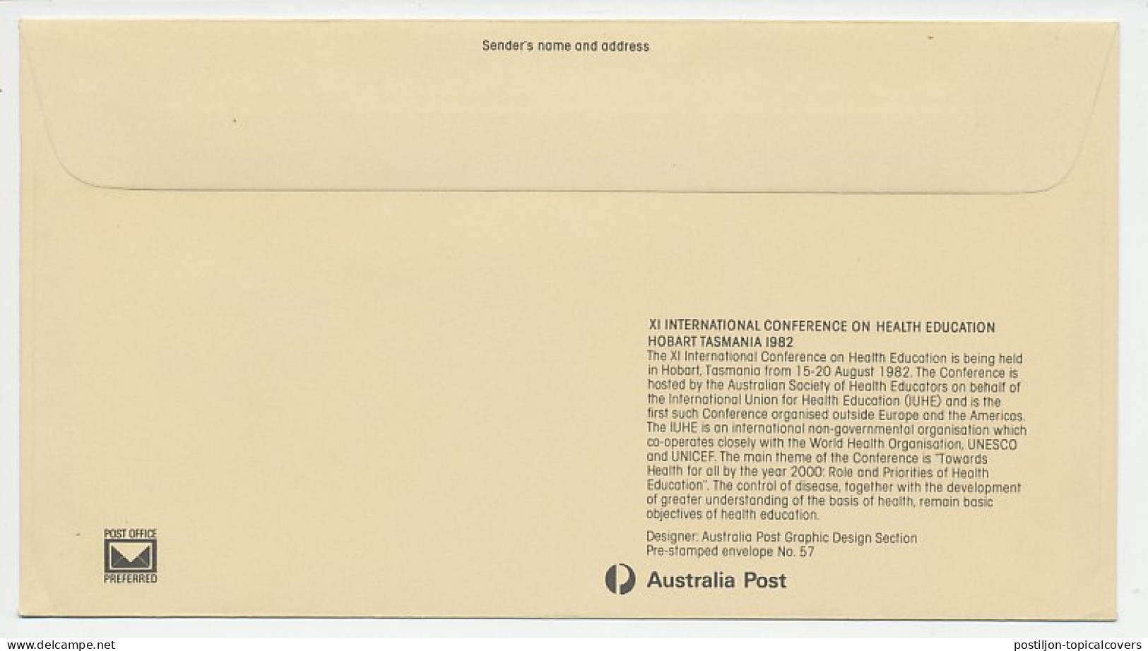 Postal Stationery Australia 1982 Conference On Health Education - Andere & Zonder Classificatie