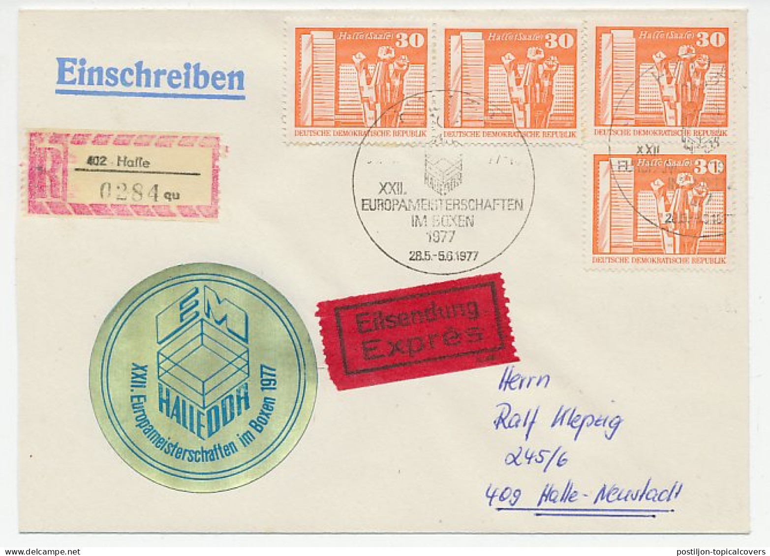 Registered Cover / Postmark Germany / DDR 1977 Boxing - European Championships - Autres & Non Classés