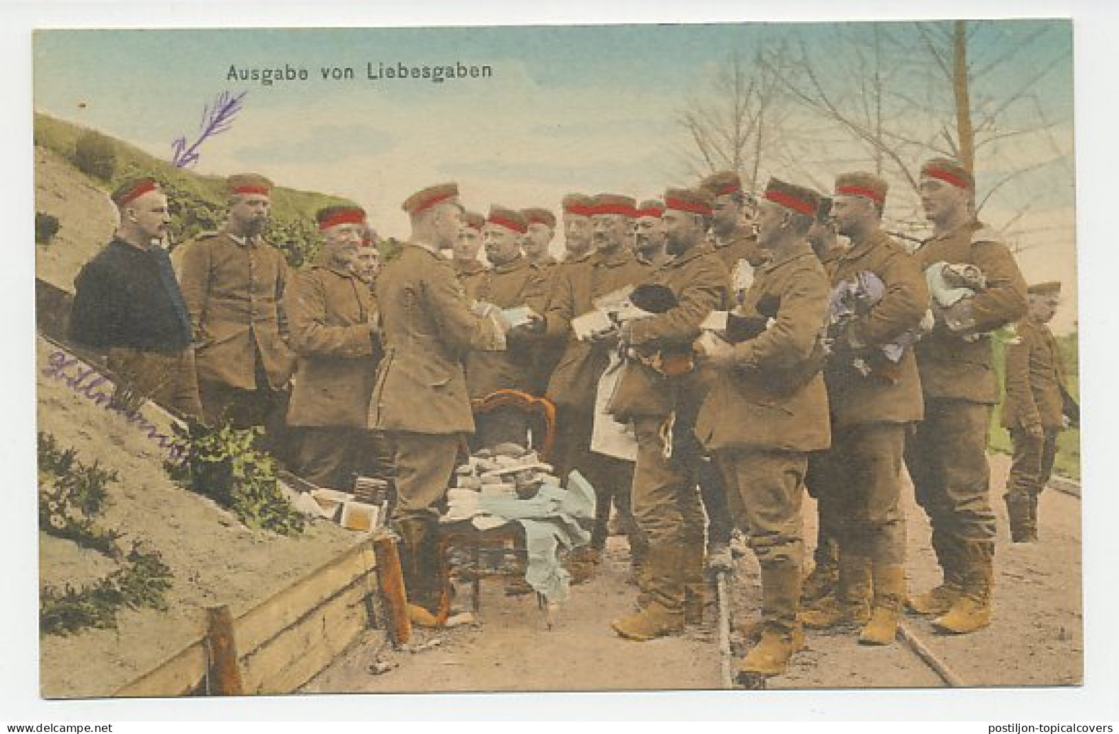 Fieldpost Postcard Germany 1915 Handing Out Love Gifts - WWI - WO1