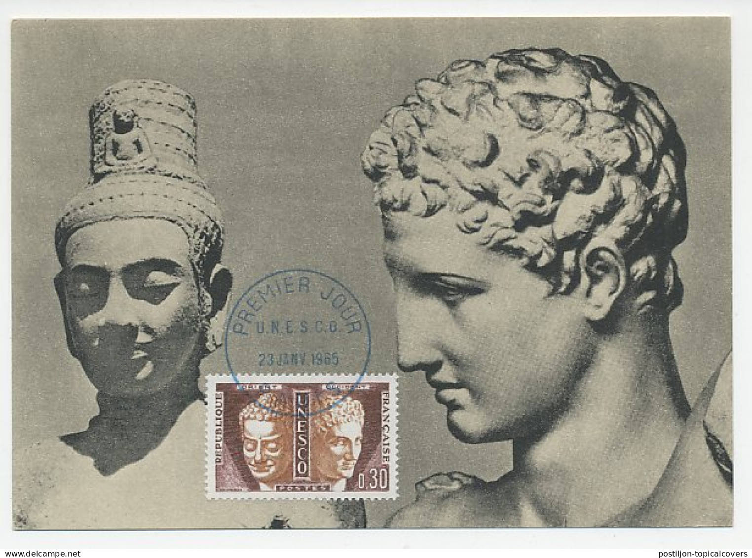 Maximum Card France 1965 Orient - Occident - UNESCO - Beeldhouwkunst
