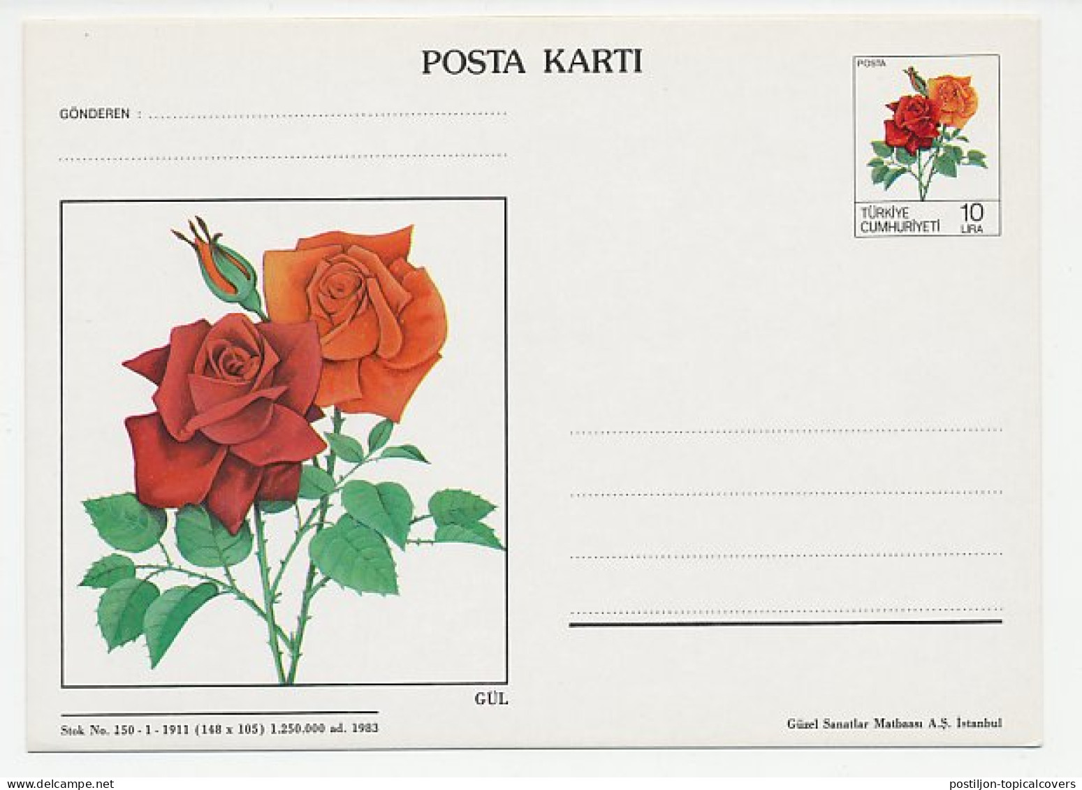 Postal Stationery Turkey 1983 Flower - Rose - Andere & Zonder Classificatie