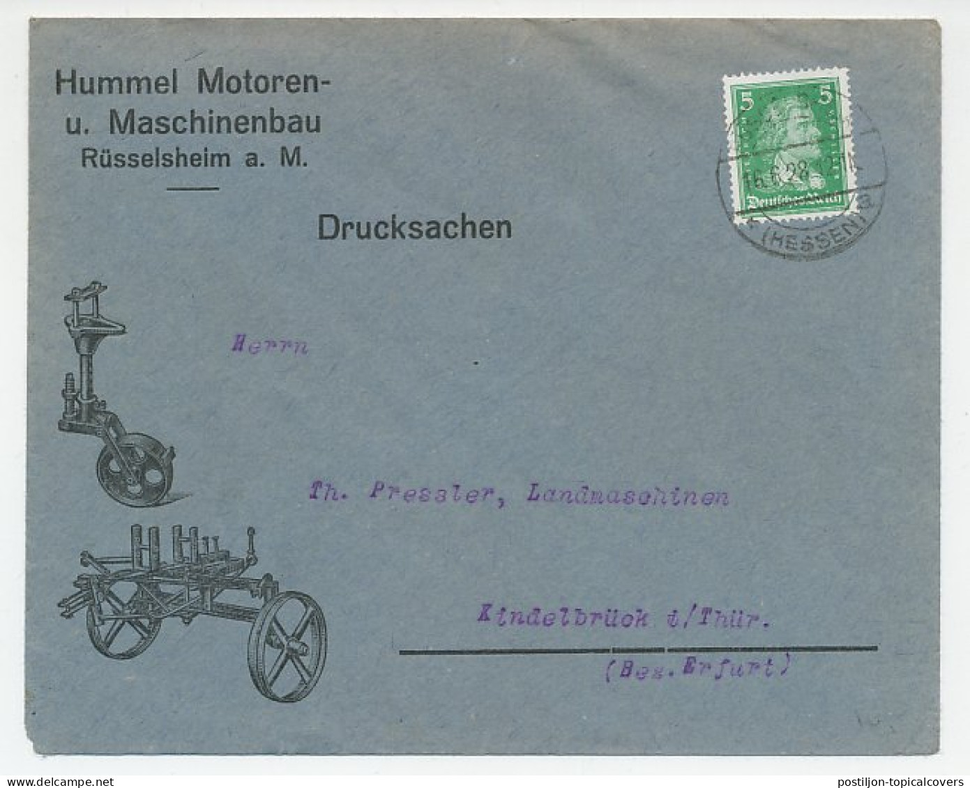 Illustrated Cover Deutsches Reich / Germany 1928 Engines - Machinery - Hummel - Autres & Non Classés