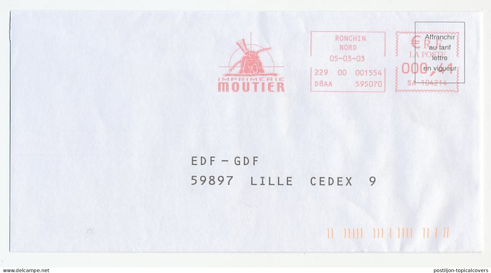 Meter Cover France 2003 Imprimerie Moutier - Sonstige & Ohne Zuordnung