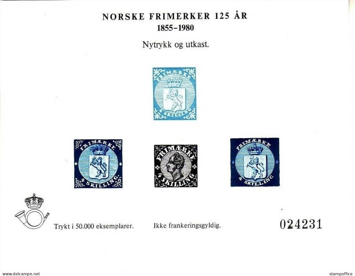 NORWEGEN NORSKE FRIMERKER 125 AR Probedruck 1980 - Essais & Réimpressions