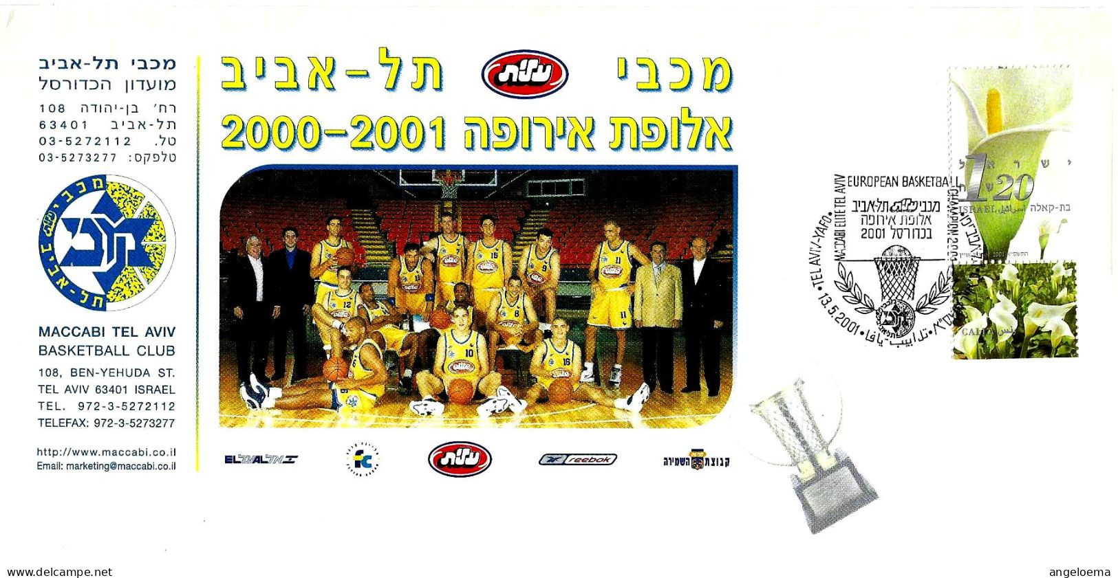 ISRAEL - 2001 TEL AVIV Squadra Basket Maccabi Vincitrice Coppa Campioni 2000-2001 Su Busta Speciale - 18264 - Pallacanestro