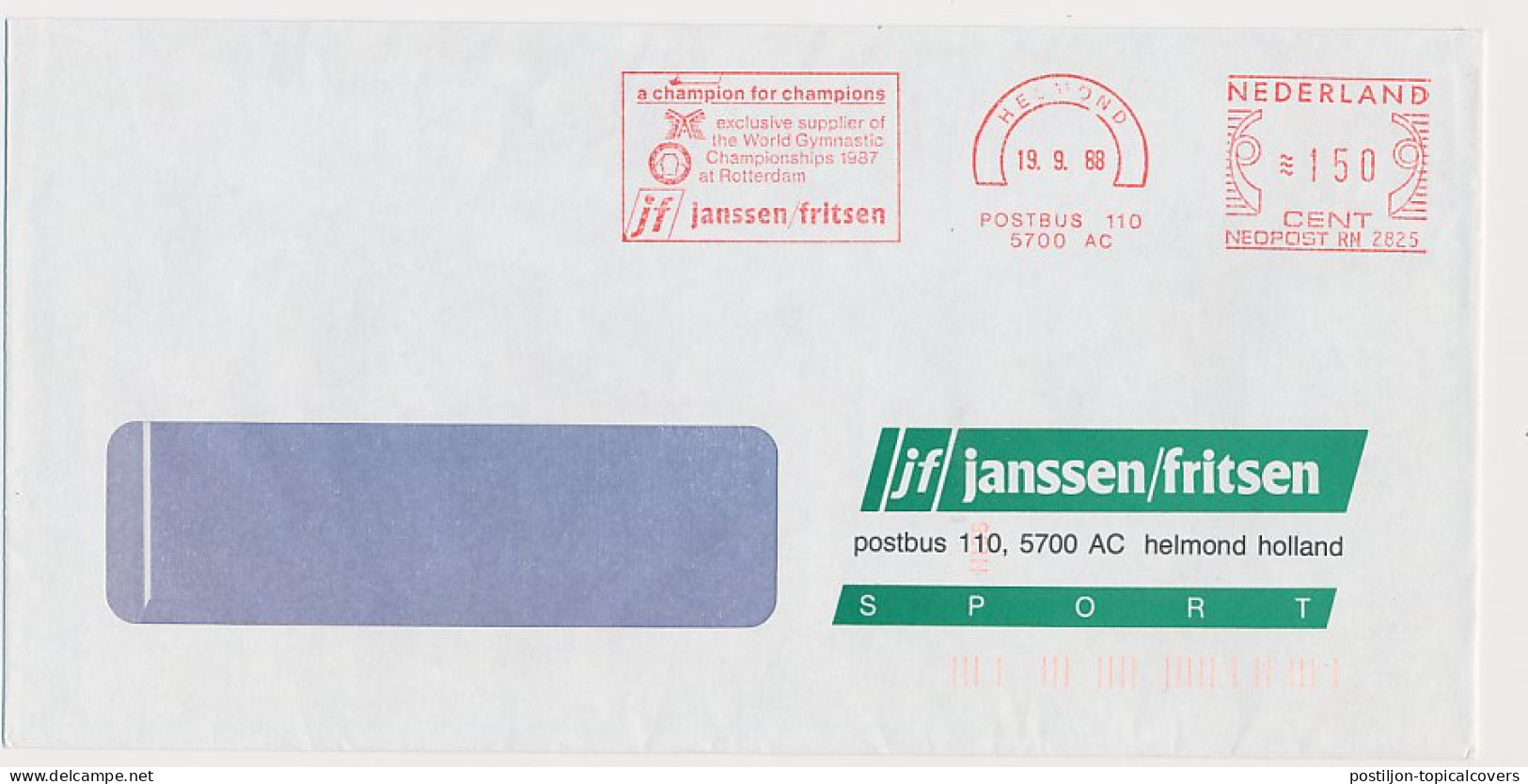 Meter Cover Netherlands 1988 - Neopost RN 2825 World Gymnastic Championships 1987 Rotterdam  - Autres & Non Classés