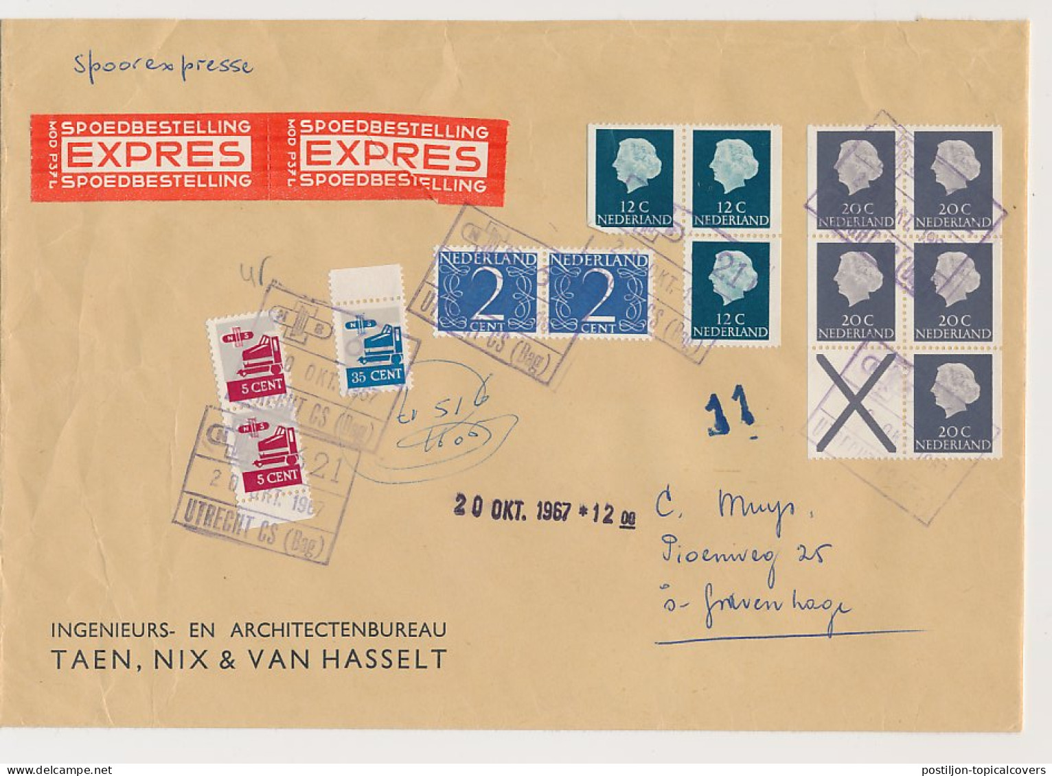 Expresse Treinbrief Utrecht - Den Haag 1967 - Unclassified