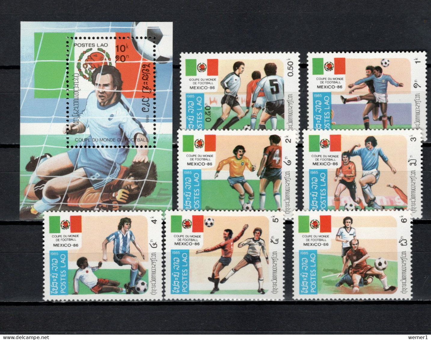 Laos 1985 Football Soccer World Cup Set Of 7 + S/s MNH - 1986 – México