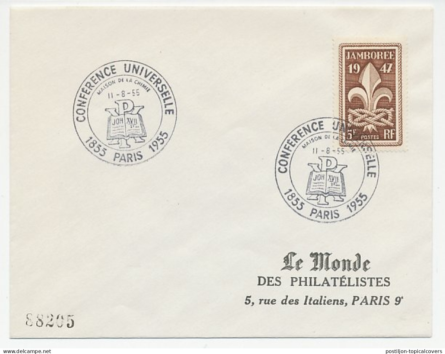 Cover / Postmark France 1955 PAX - Bible - Altri & Non Classificati