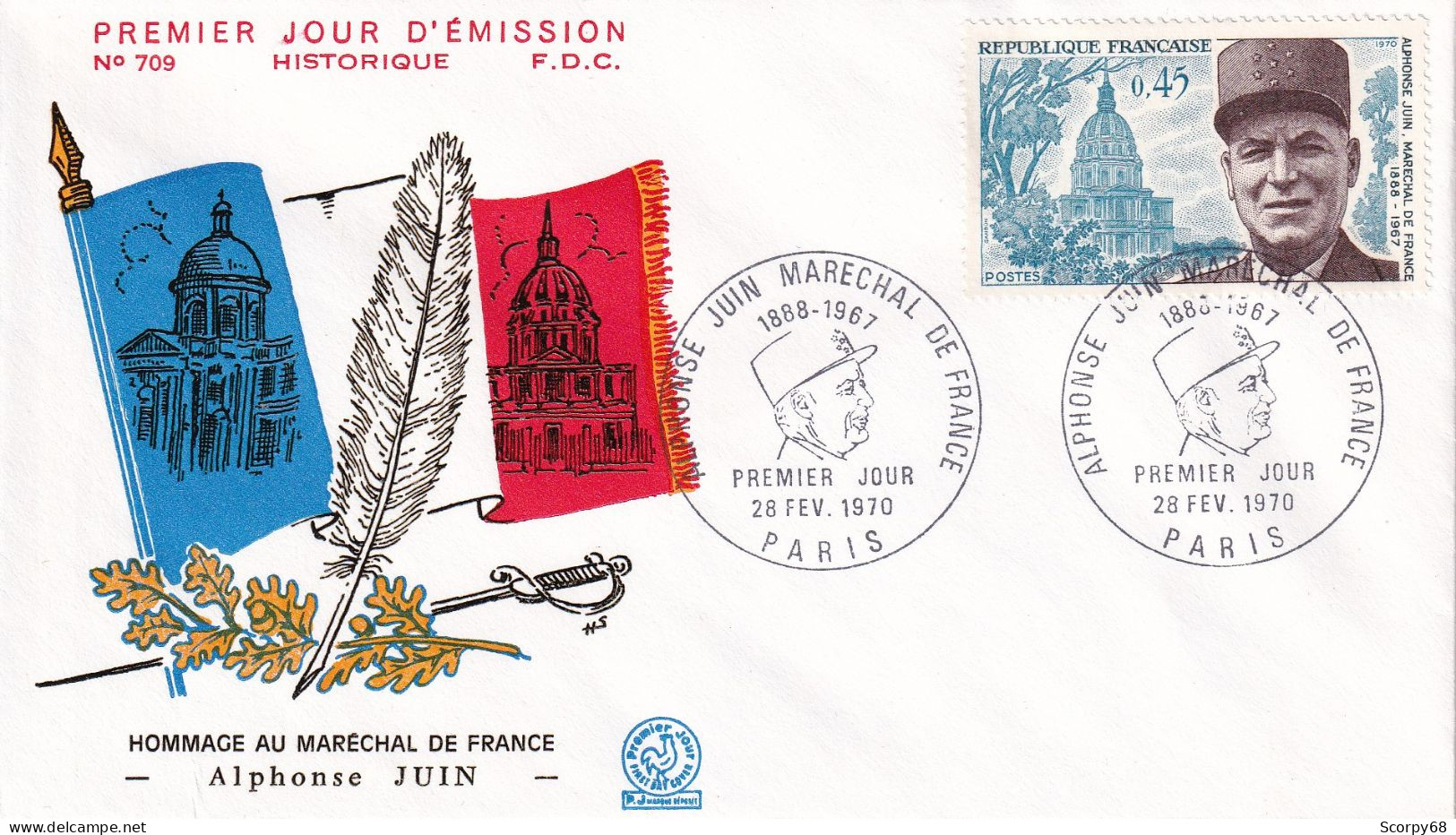 FDC 28/02/1970: Alphonse JUIN - Maréchal De France - Y&T N° 1630 - 1970-1979