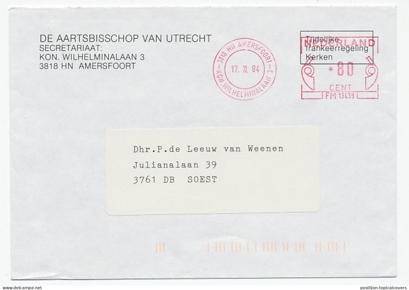 Amersfoort 1994 - Tijdelijke Frankeerregeling Kerken - Other & Unclassified
