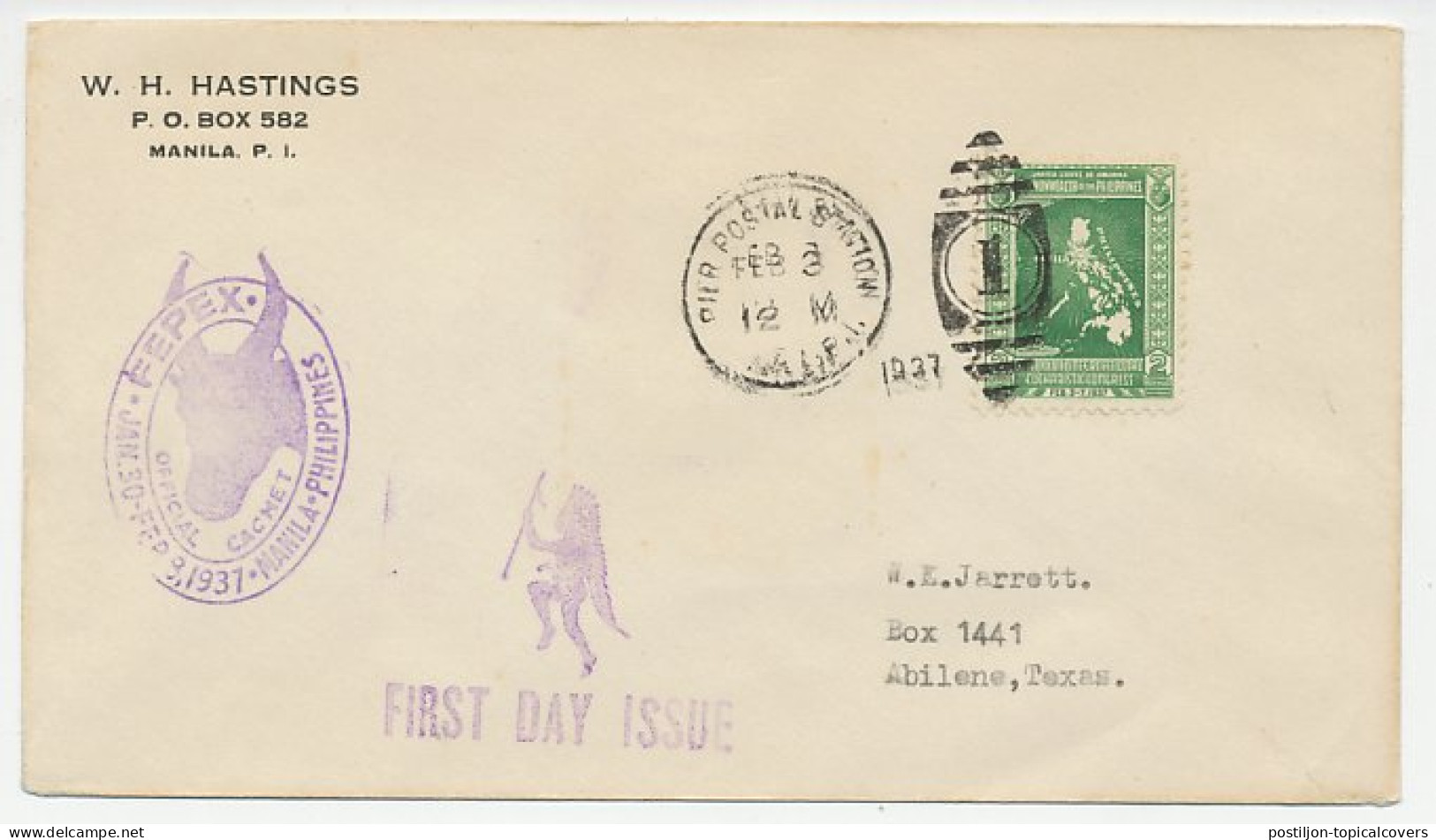 Cover / Postmark / Cachet / Label Philippines 1937 Indian - Indianer