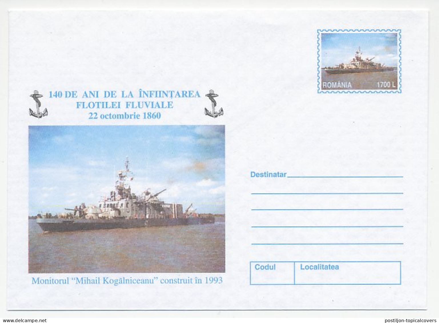 Postal Stationery Romania 2000 Navy Ship - Militaria