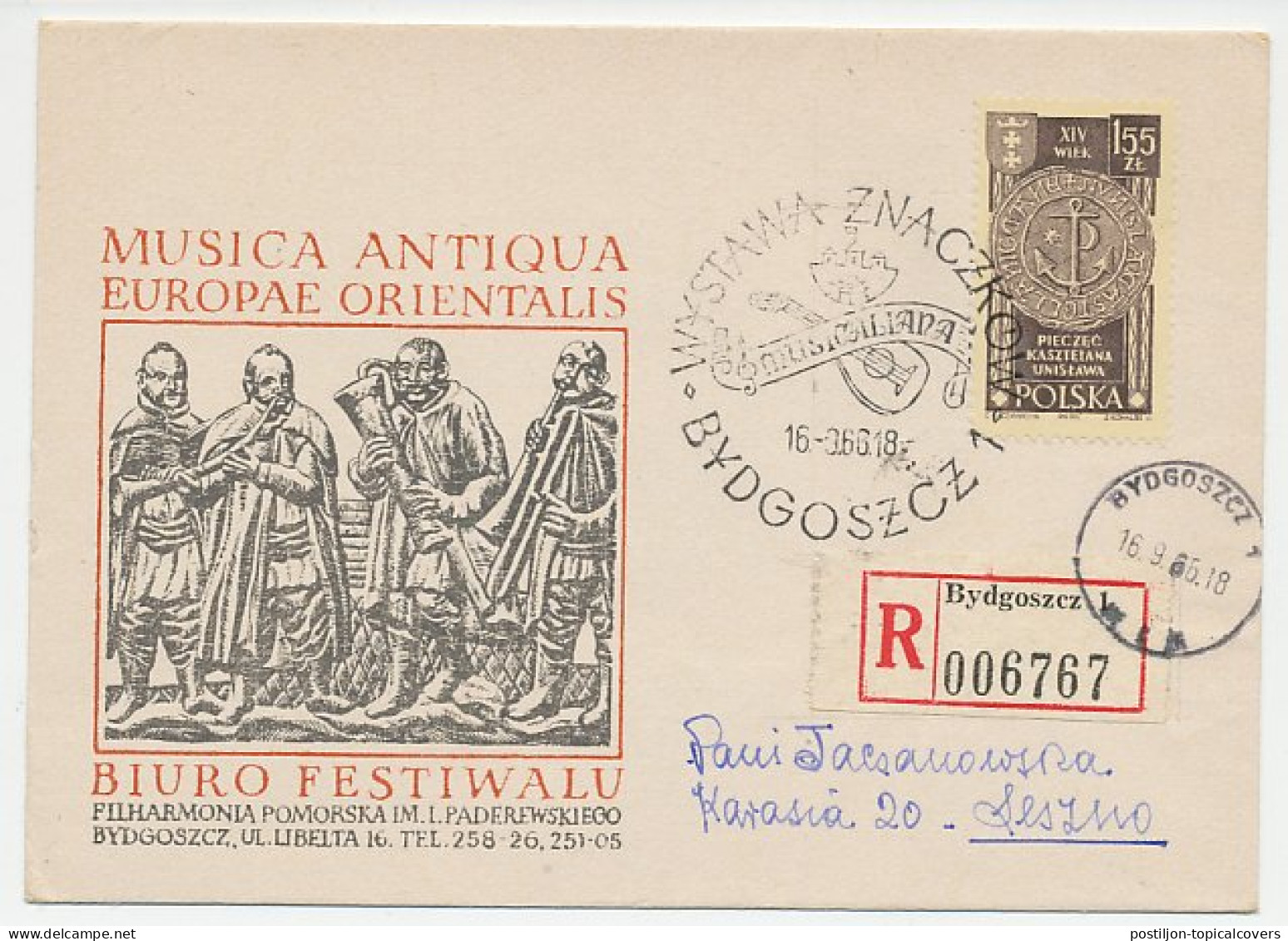 Registered Cover / Postmark Poland 1966 Music Festival - Music