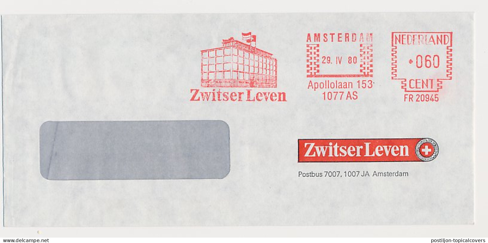 Meter Cover Netherlands 1980 Flags - Swiss Life - Amsterdam - Andere & Zonder Classificatie