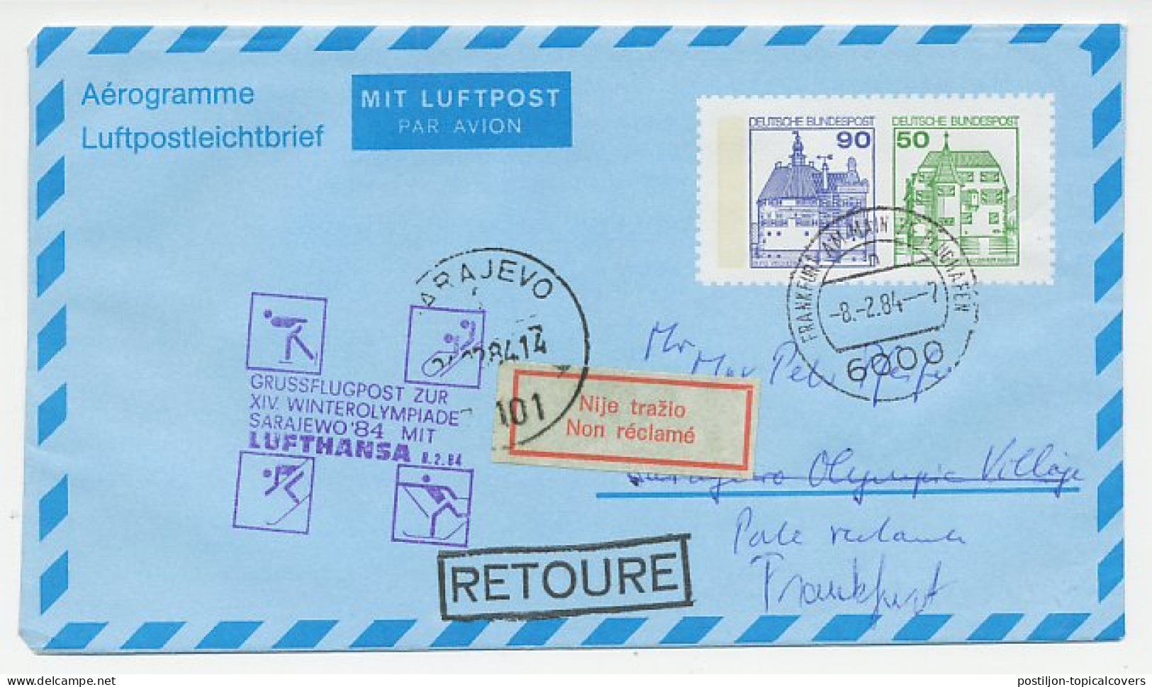 FFC / First Flight Cover Germany 1984 Winter Olympic Games 1984 - Ice Skating - Skiing - Bobsleigh  - Andere & Zonder Classificatie