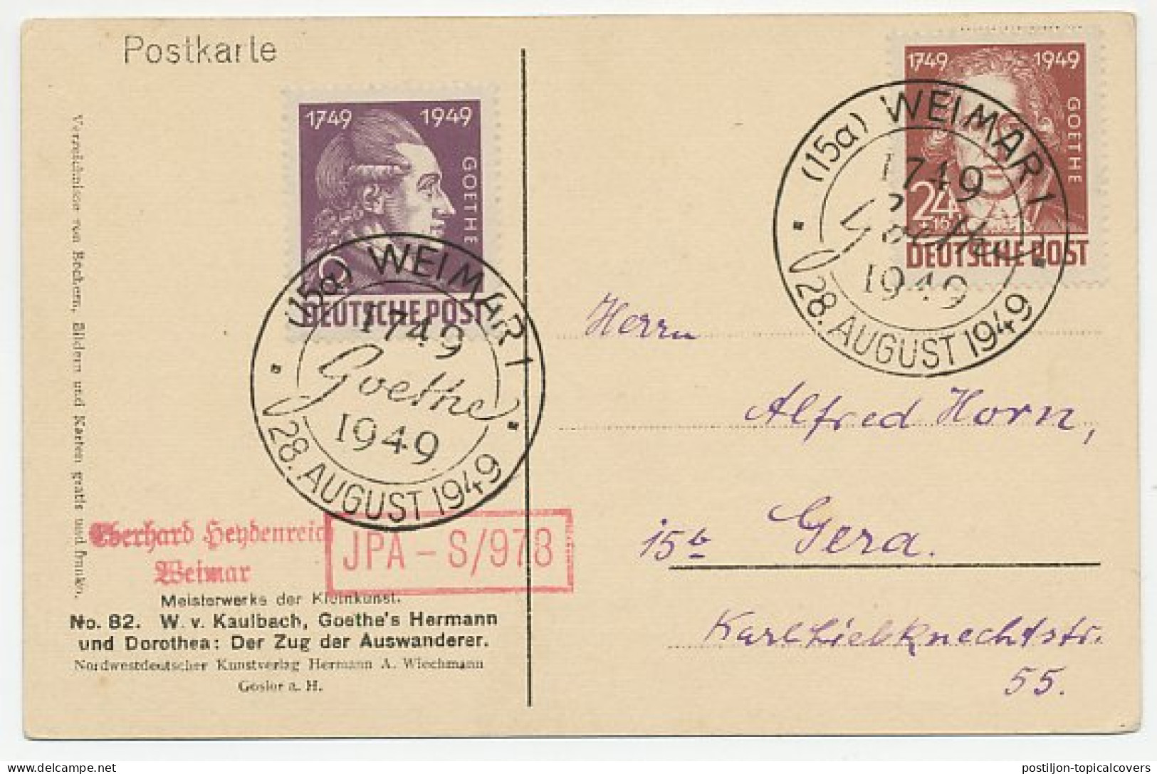 Card / Postmark Germany 1949 Jo - Ecrivains