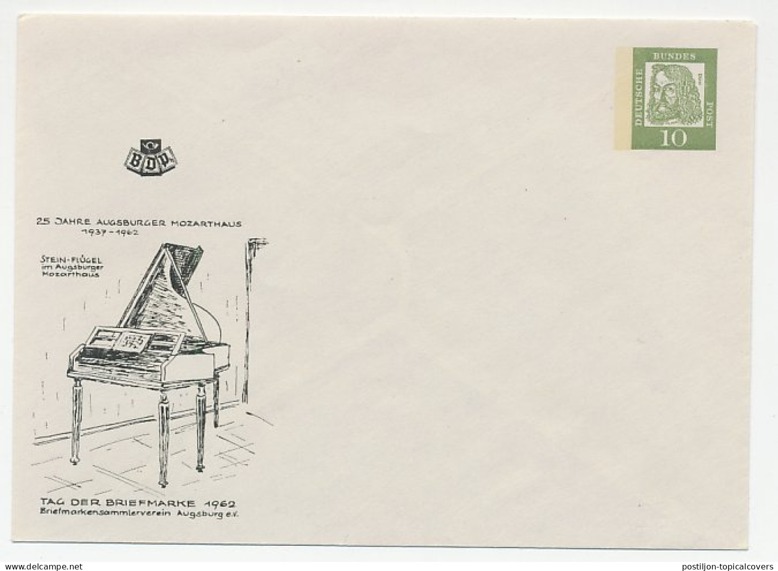Postal Stationery Germany 1962 Stein Piano - Mozart House - Music