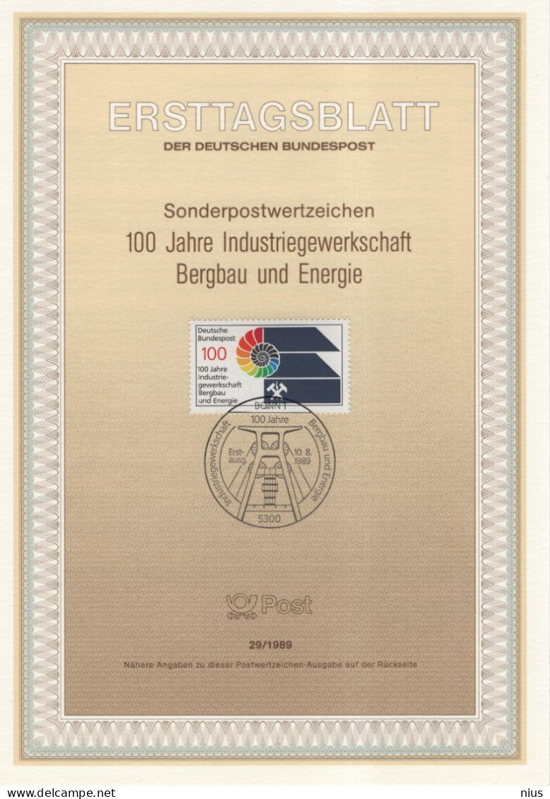 Germany Deutschland 1989-29 Industriegewerkschaft Bergbau & Energie Mining & Energy Industrial Union, Canceled In Bonn - 1981-1990