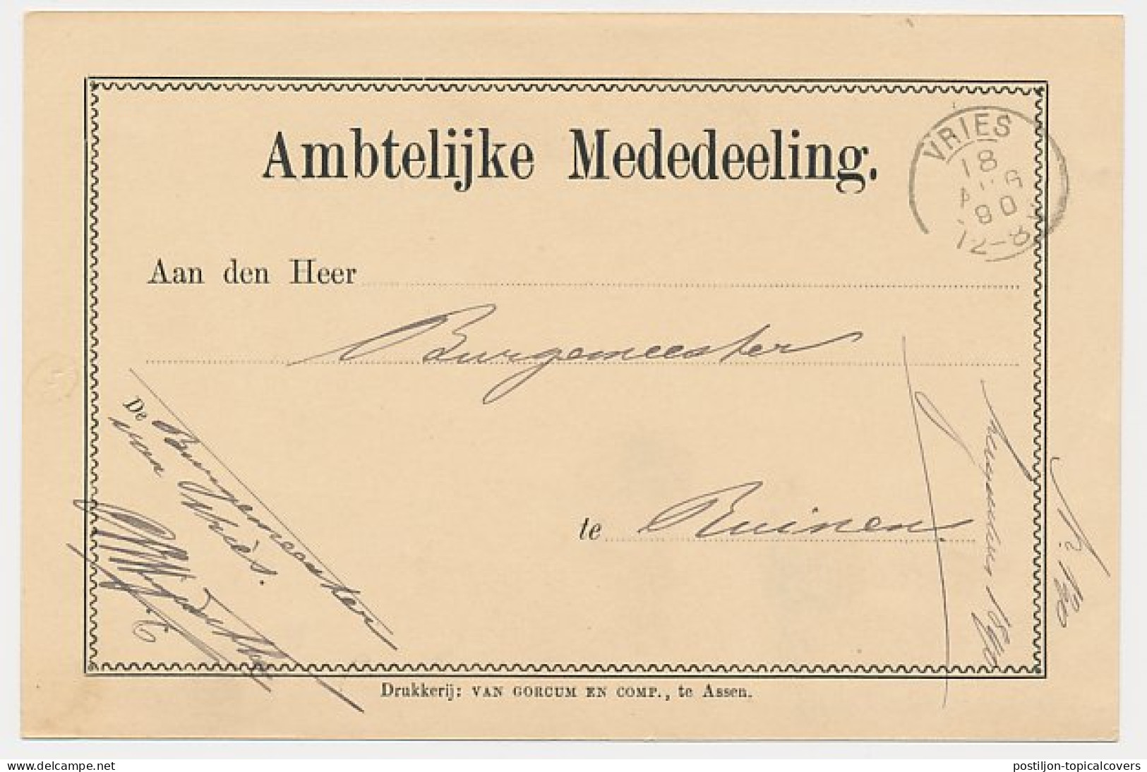 Kleinrondstempel Vries 1890 - Non Classés