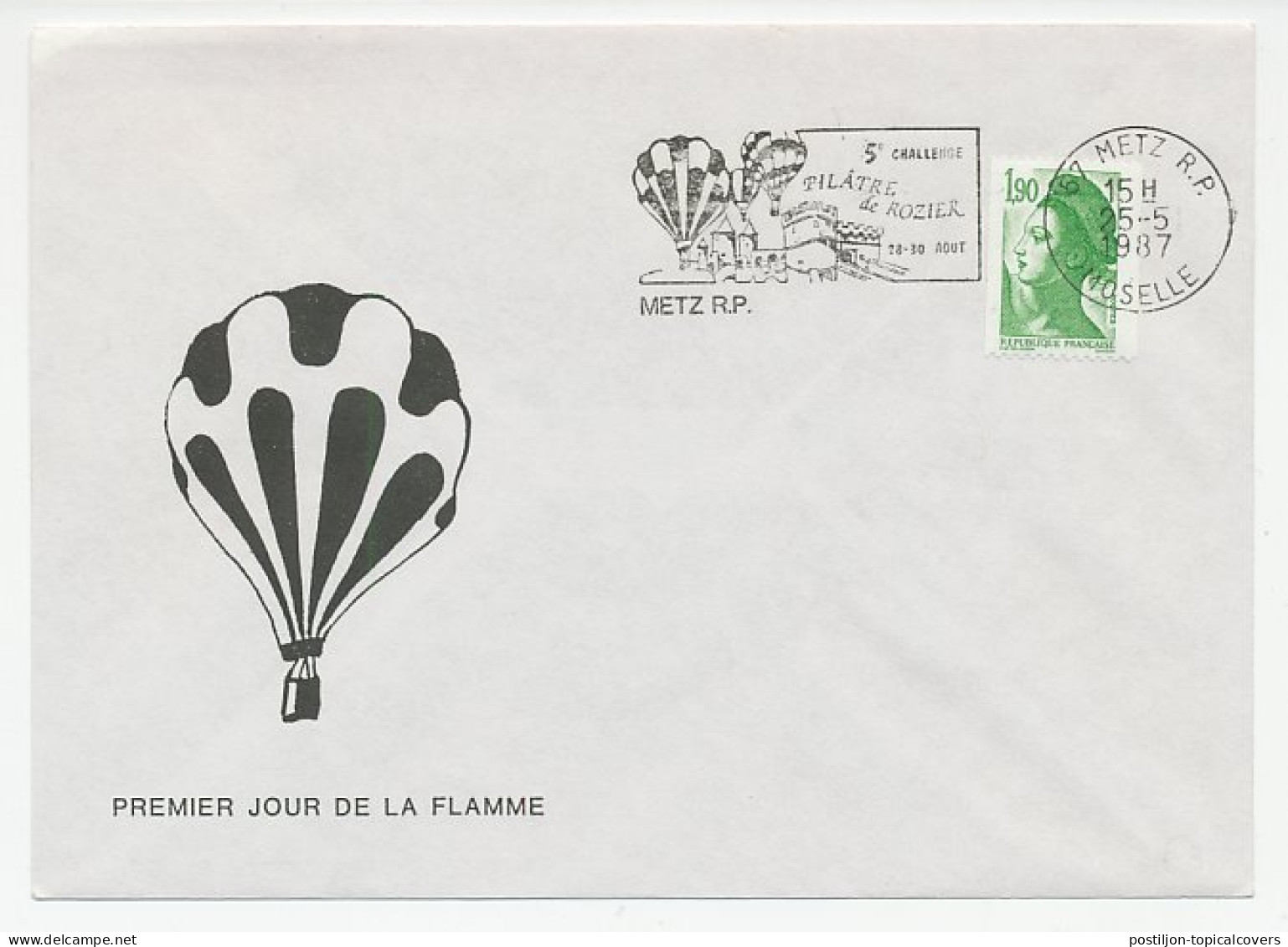 Cover / Postmark France 1987 Air Balloon  - Aviones