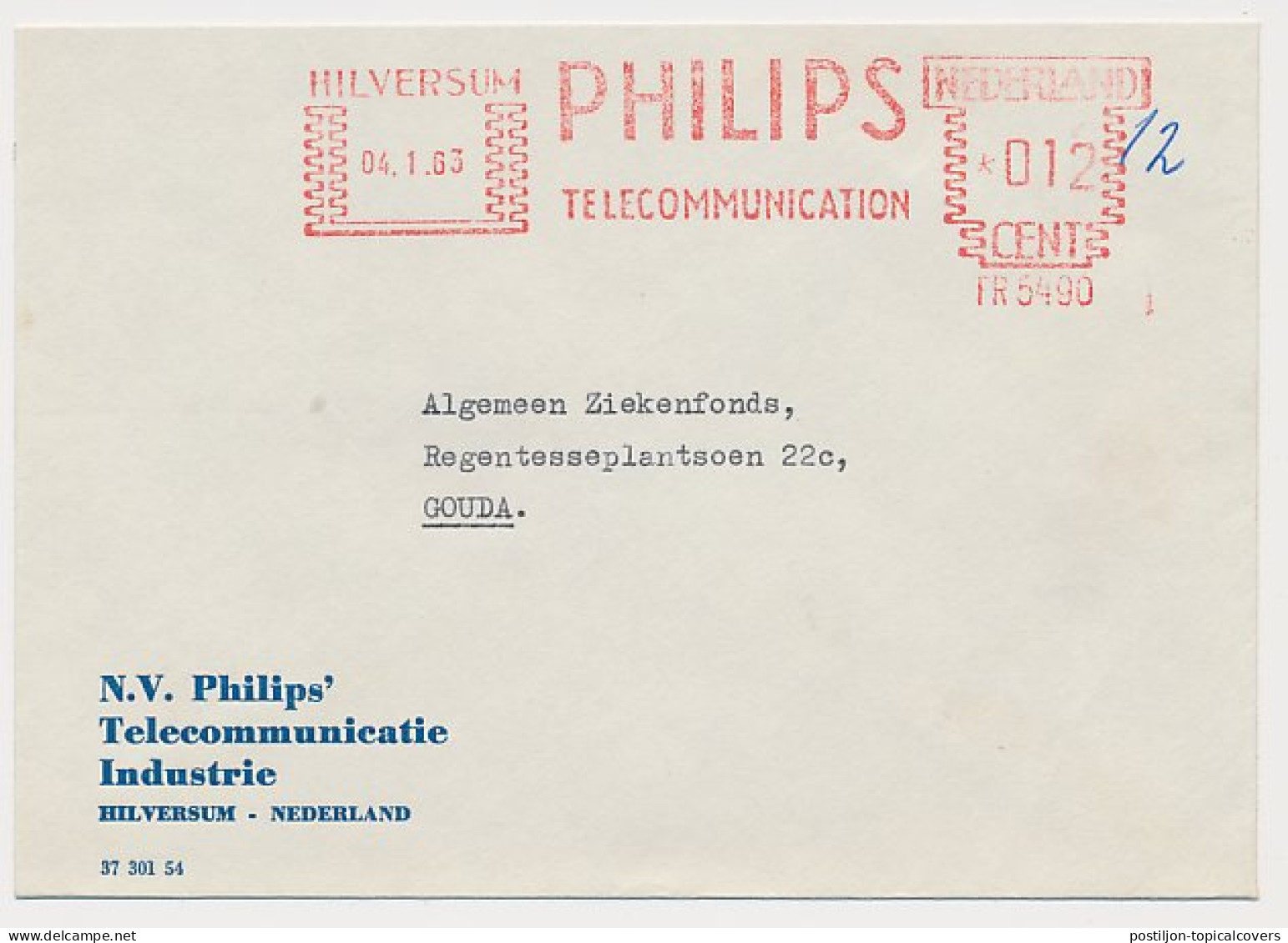 Meter Cover Netherlands 1963 Philips Telecommunication - Hilversum - Telecom