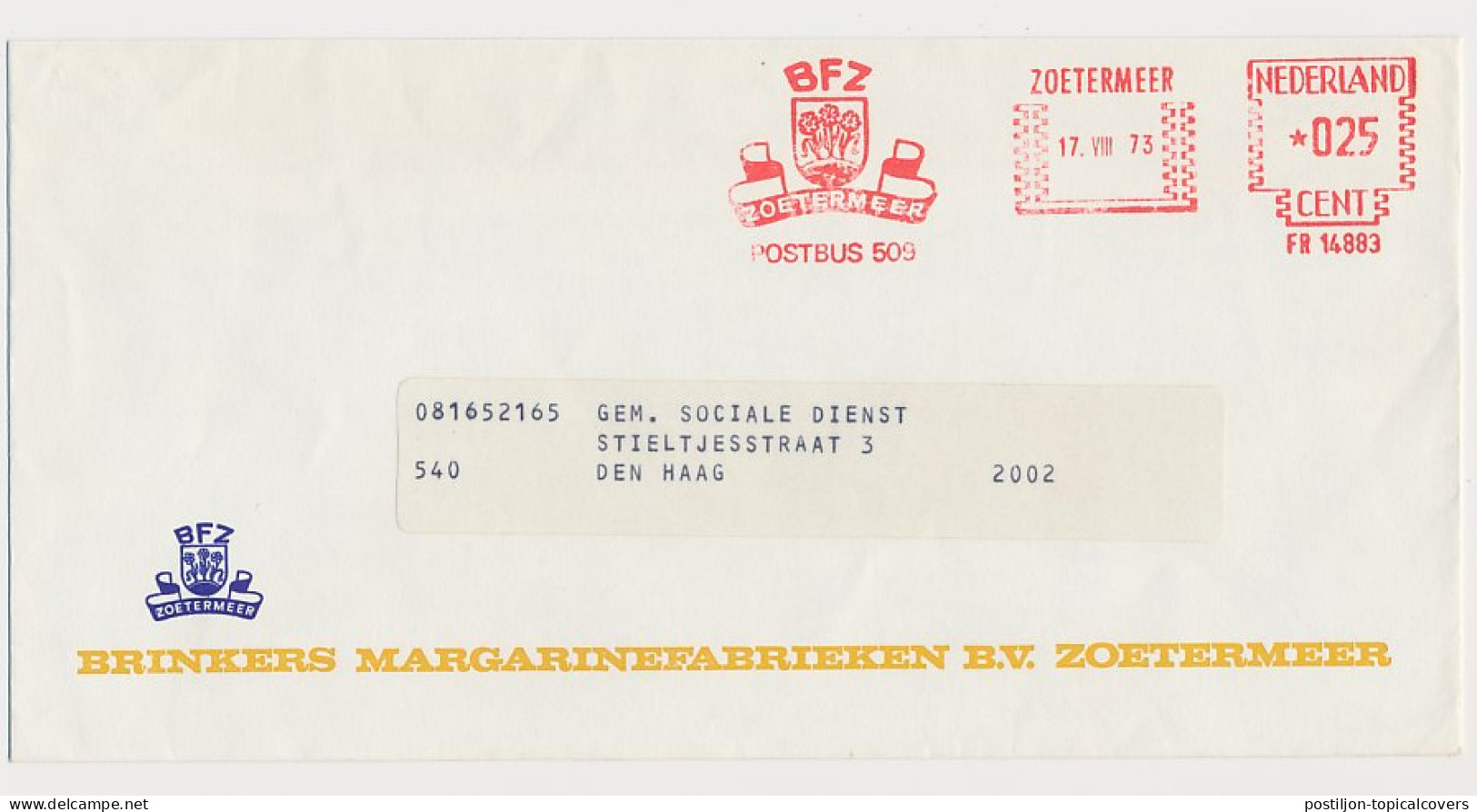 Meter Cover Netherlands 1973 Margarine Factory - Butter - Flowers - Zoetermeer - Ernährung