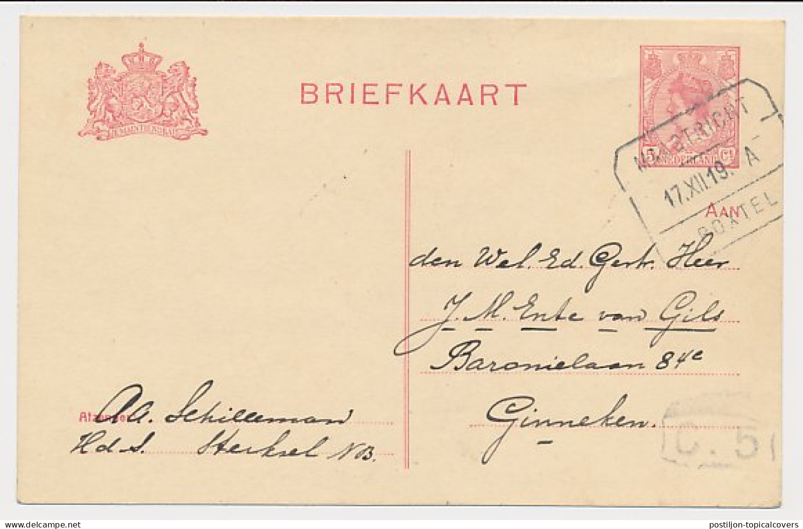 Briefkaart G. 103 I Sterksel - Ginneken 1919 - Interi Postali