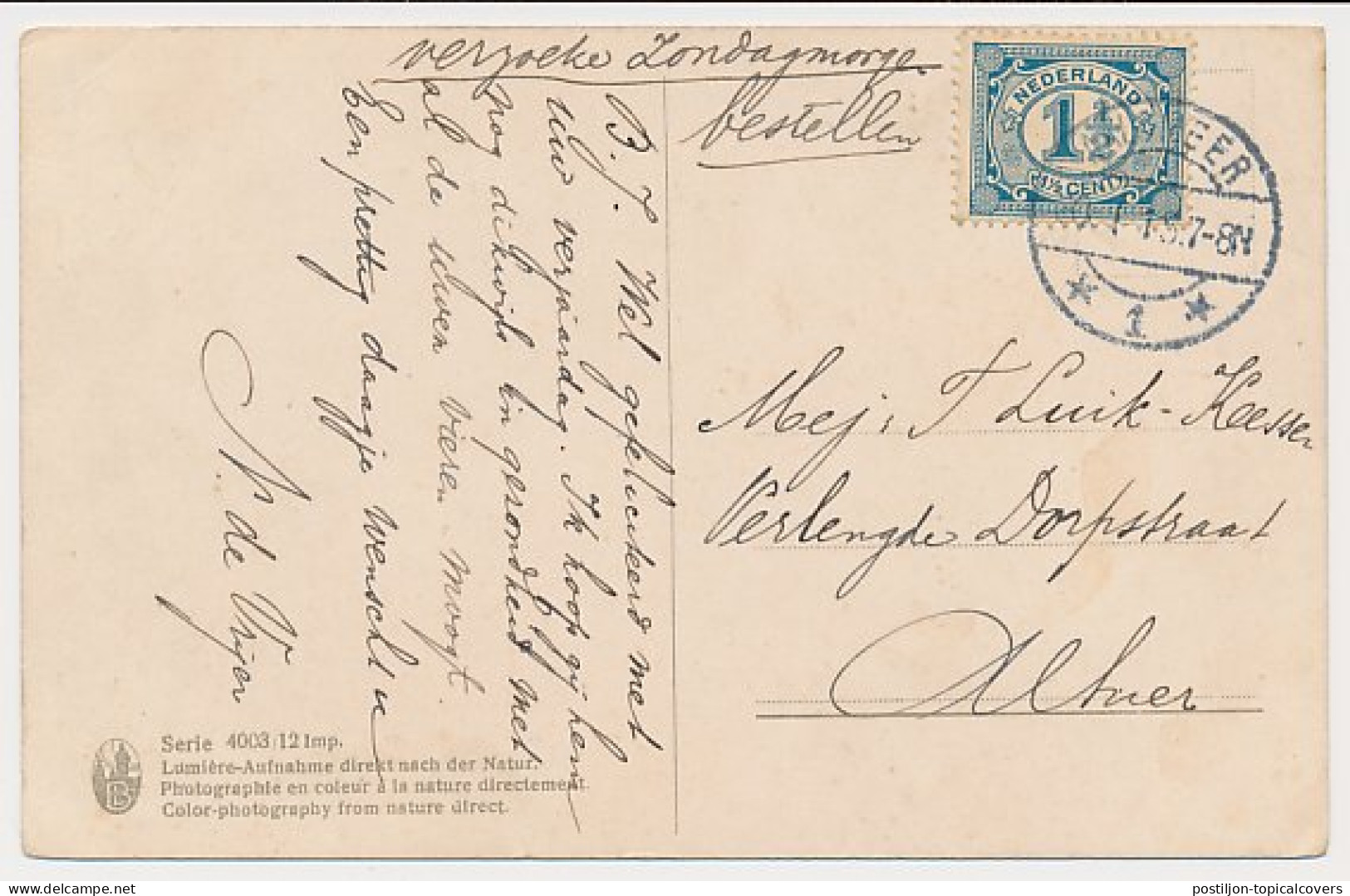 Verzoeke Zondagmorgen Bestellen - Locaal Te Aalsmeer 1915 - Cartas & Documentos