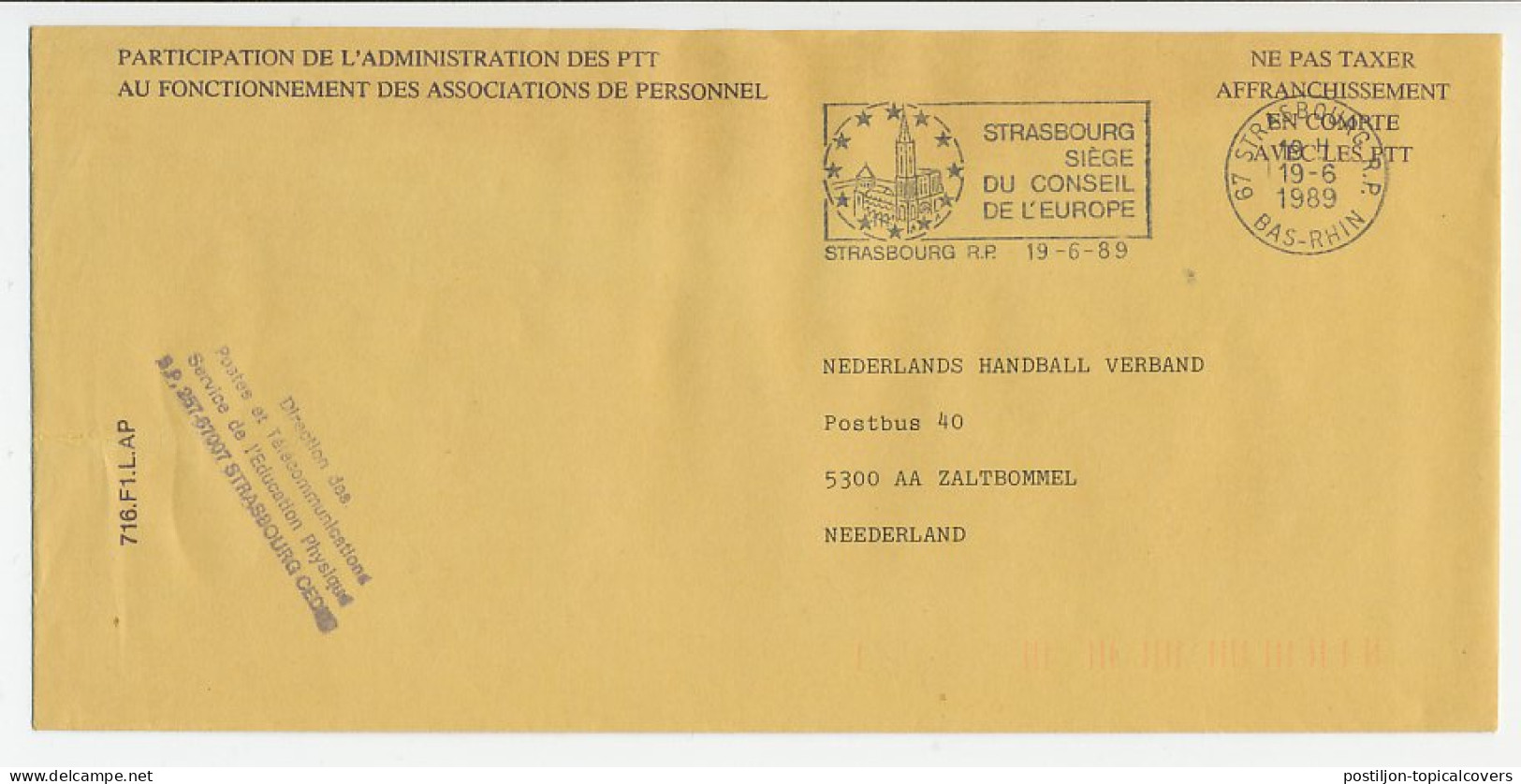 Service Cover / Postmark France 1989 Strasbourg Seat Of The Council Of Europe - Institutions Européennes