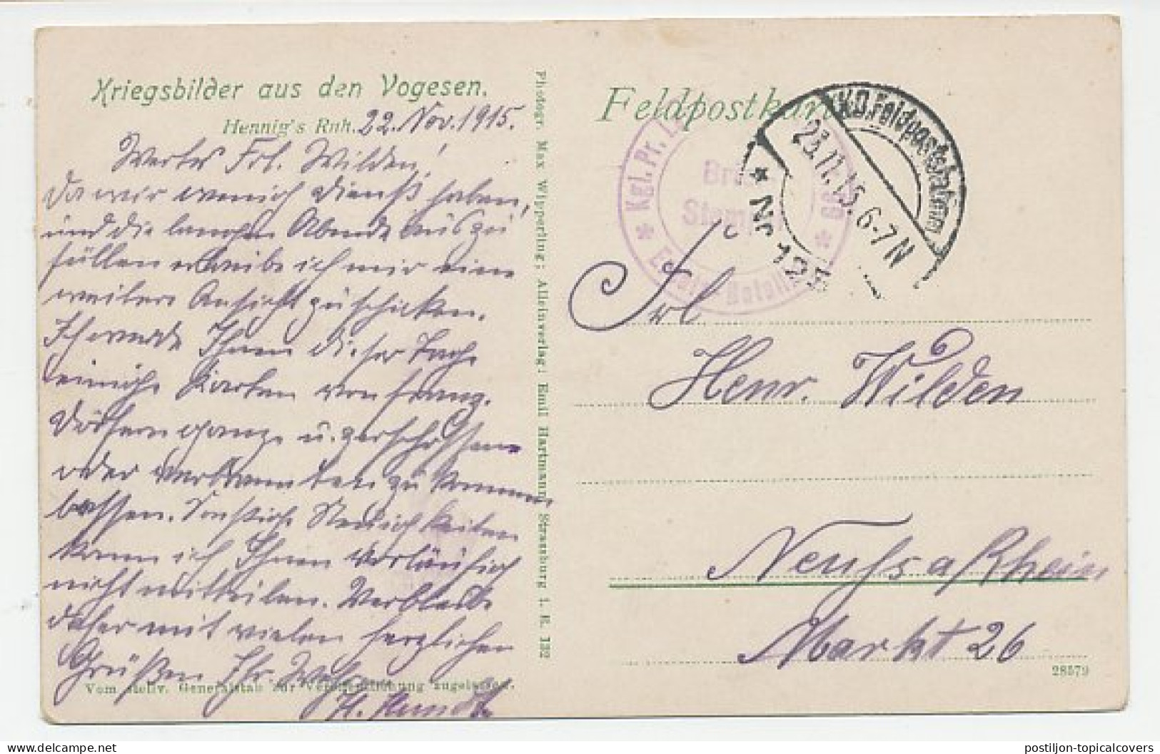 Fieldpost Postcard Germany / France 1915 Rest - WWI - Prima Guerra Mondiale