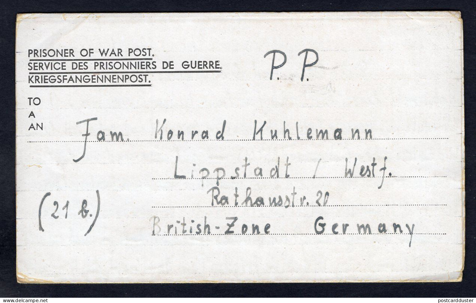 GB 1946 German POW Camp No17 Postcard To Lippstadt (p1964) - Briefe U. Dokumente