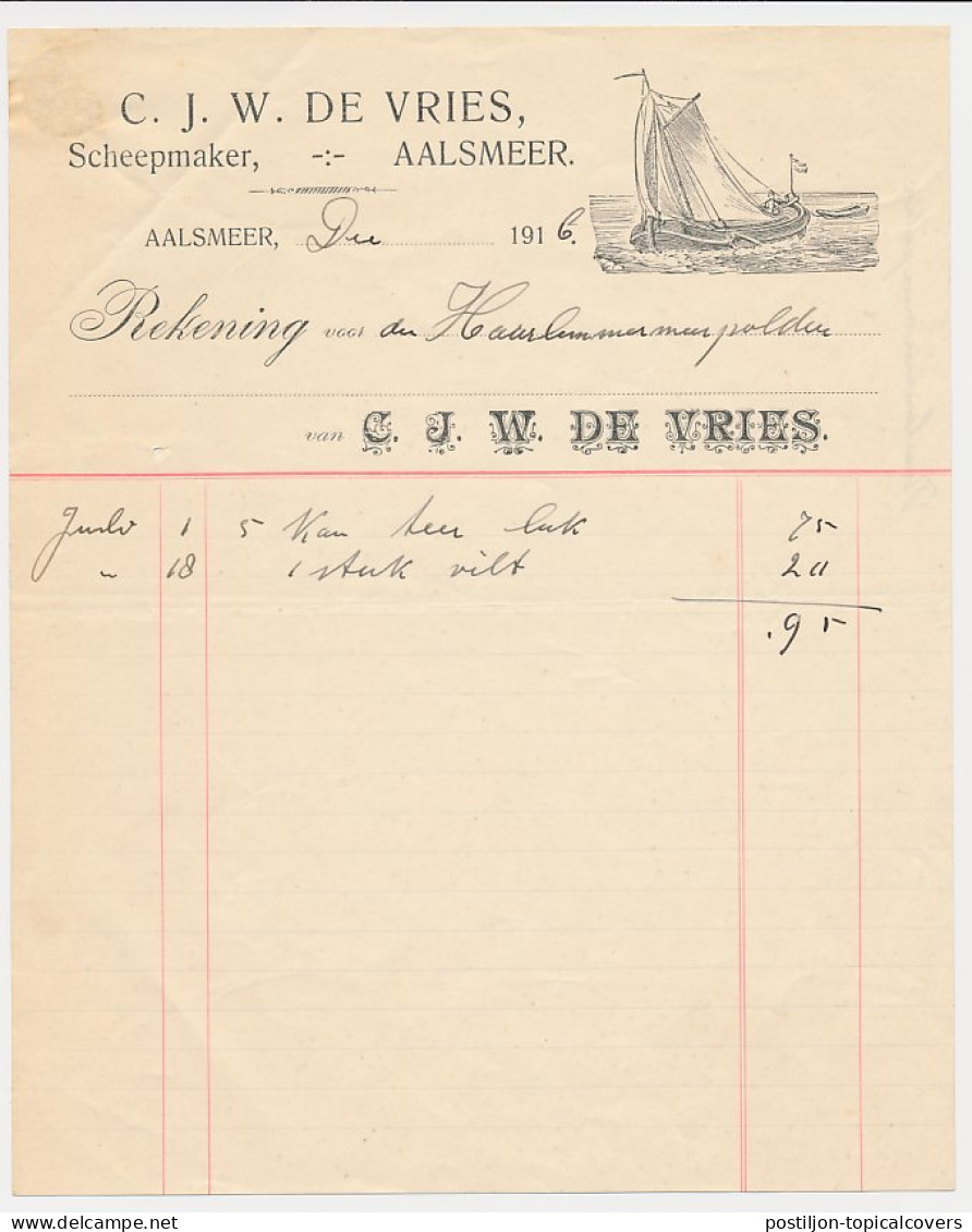 Nota Aalsmeer 1916 - Scheepsmaker - Holanda