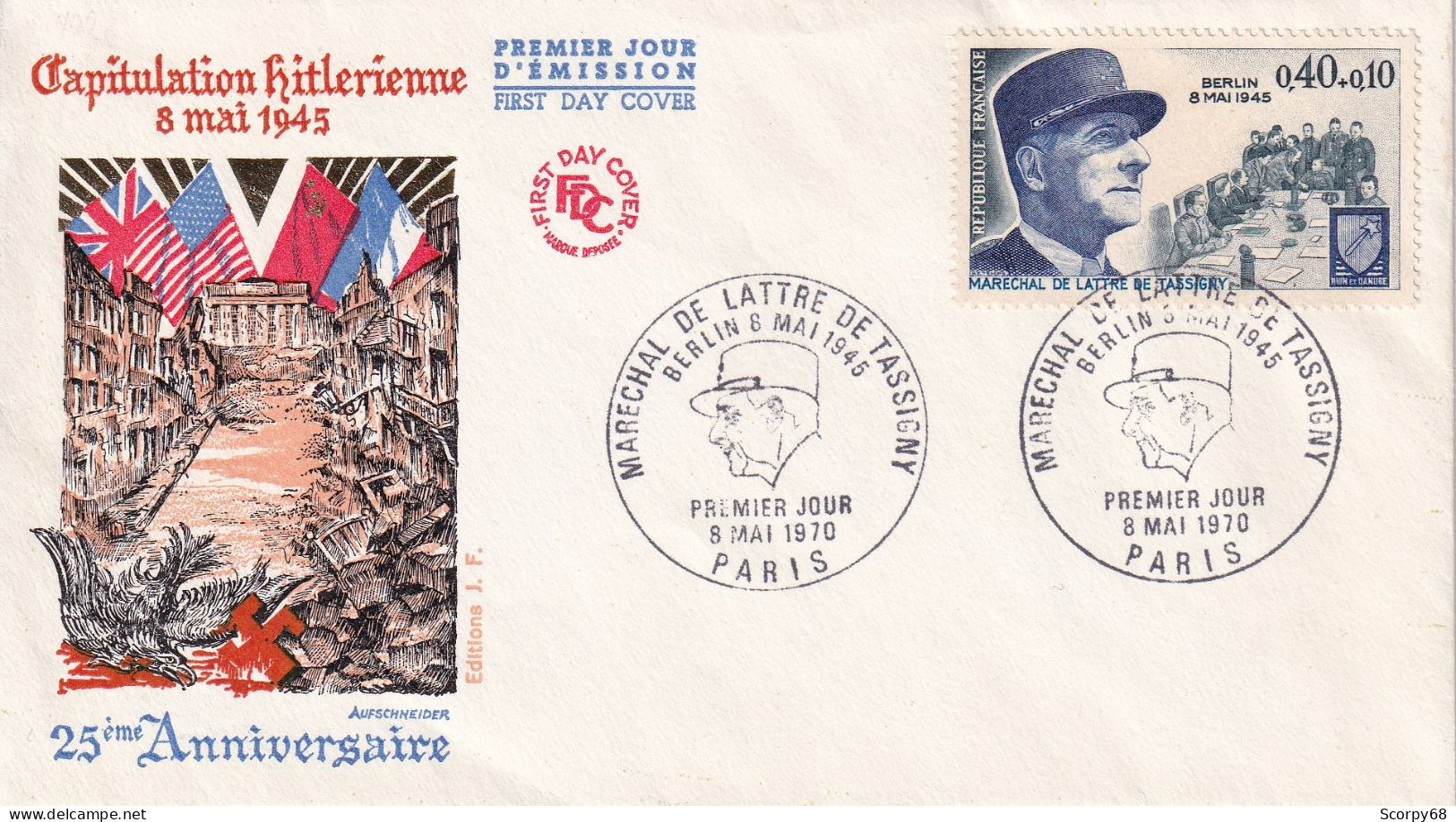 FDC 08/05/1970: Maréchal DE LATTRE DE TASSIGNY - Y&T N° 1639 - 1970-1979