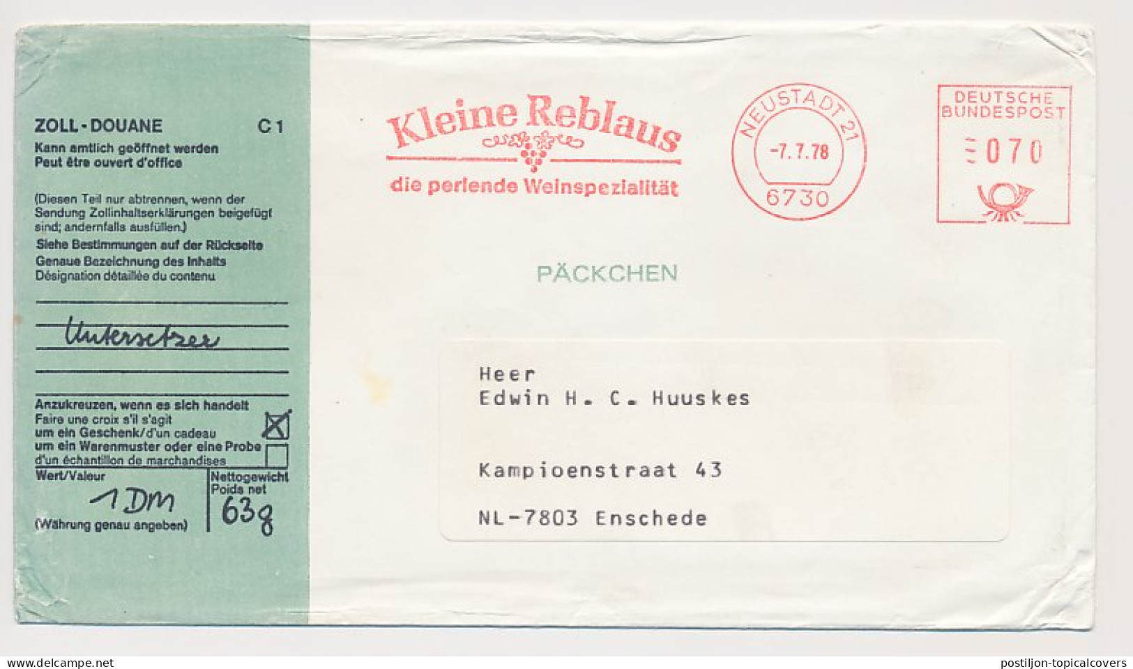 Meter Cover Germany 1978 - Printed Custom Label Wine - Grapes - Wines & Alcohols