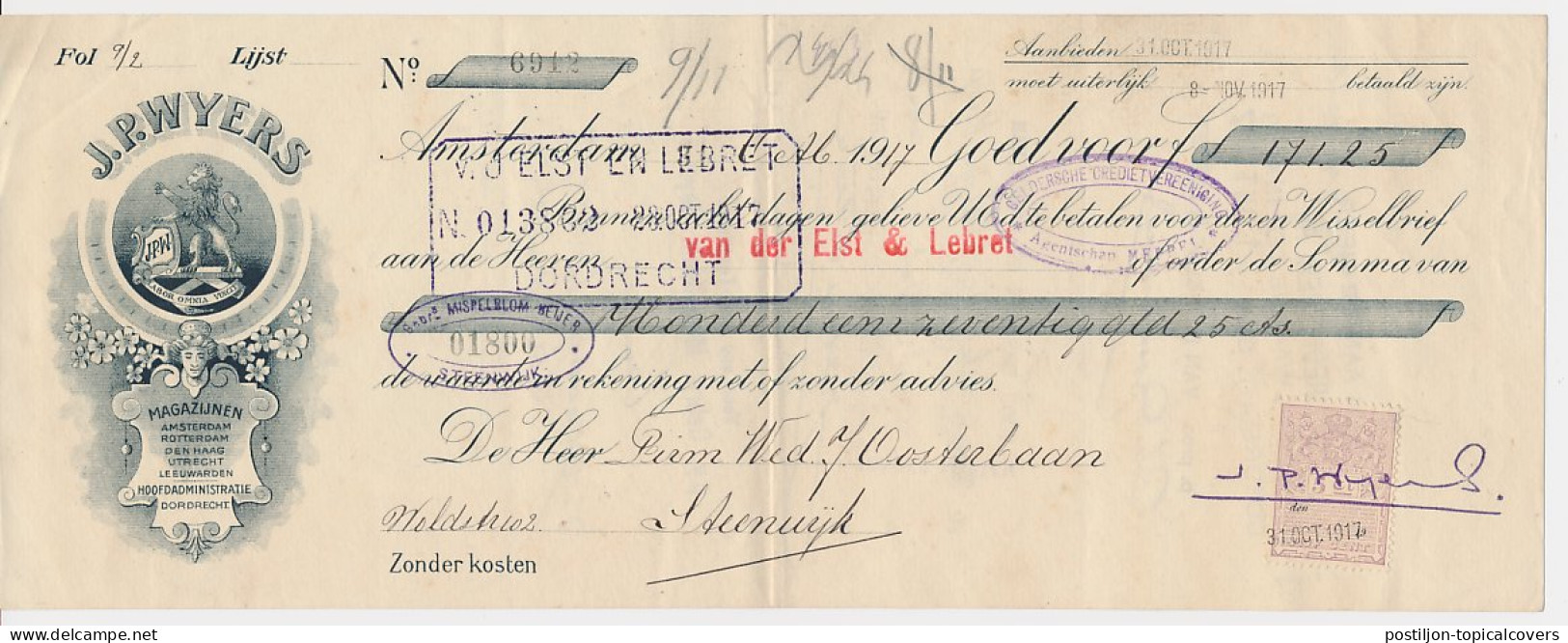 Plakzegel 5 Ct Den 19.. - Wisselbrief Amsterdam 1917 - Steuermarken