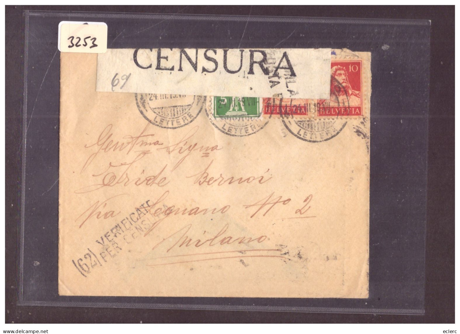 LETTRE CENSUREE POUR L'ITALIE - Cartas & Documentos