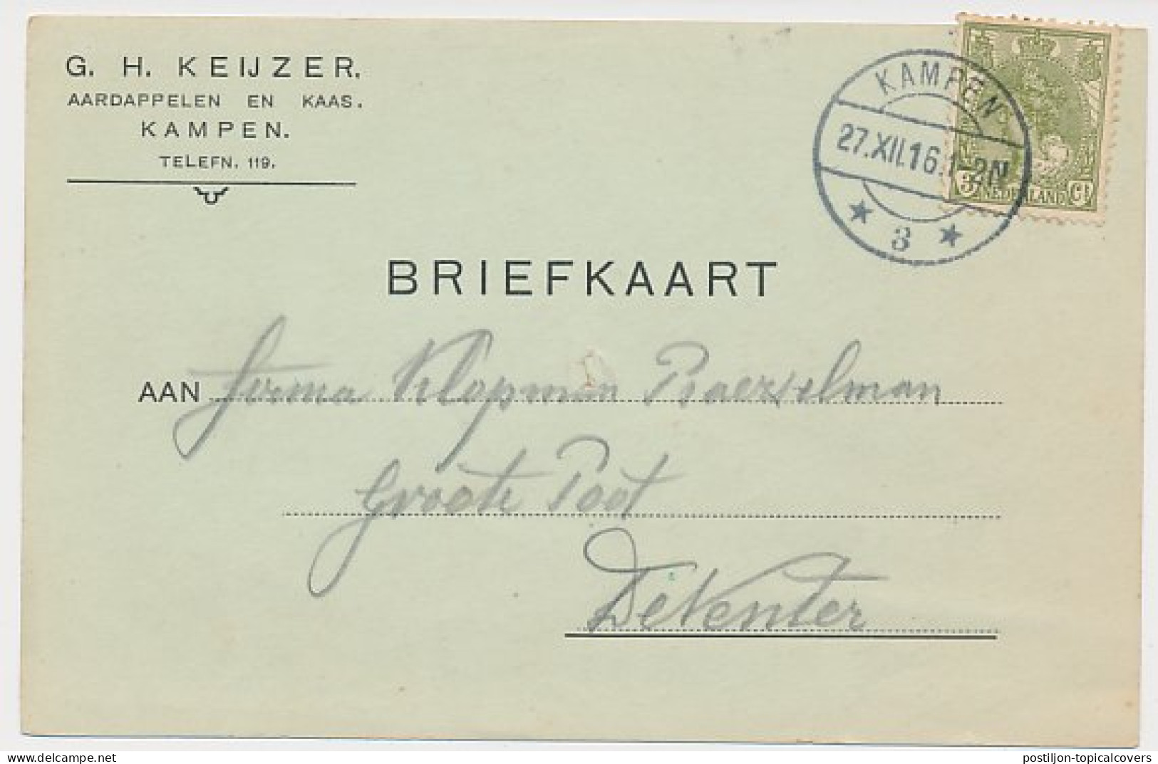 Firma Briefkaart Kampen 1916 - Aardappelen - Kaas - Sin Clasificación