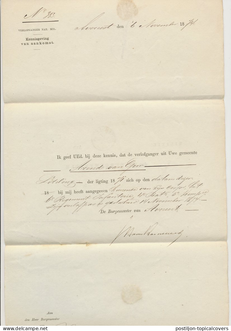 Avereest - Trein Takjestempel Zutphen - Leeuwarden 1874 - Briefe U. Dokumente