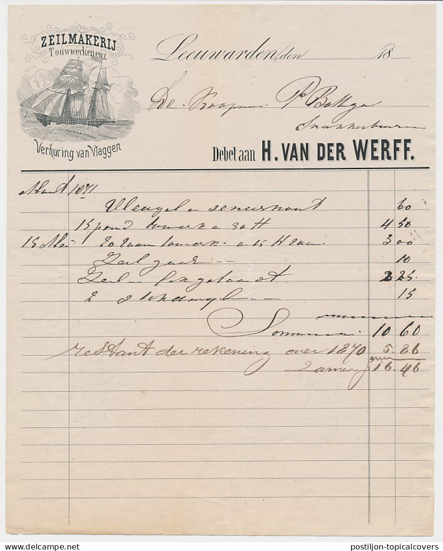 Nota Leeuwarden 1871 - Schip - Zeilmakerij - Touwwerken - Nederland