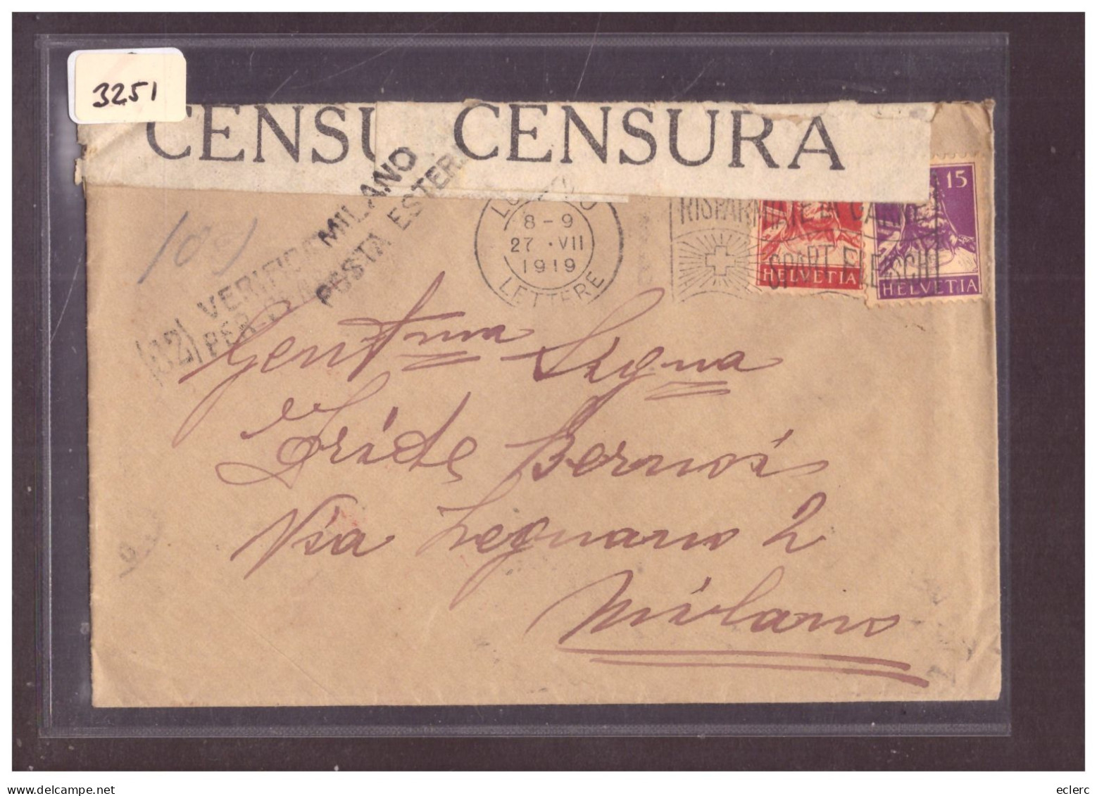 LETTRE CENSUREE POUR L'ITALIE - Cartas & Documentos