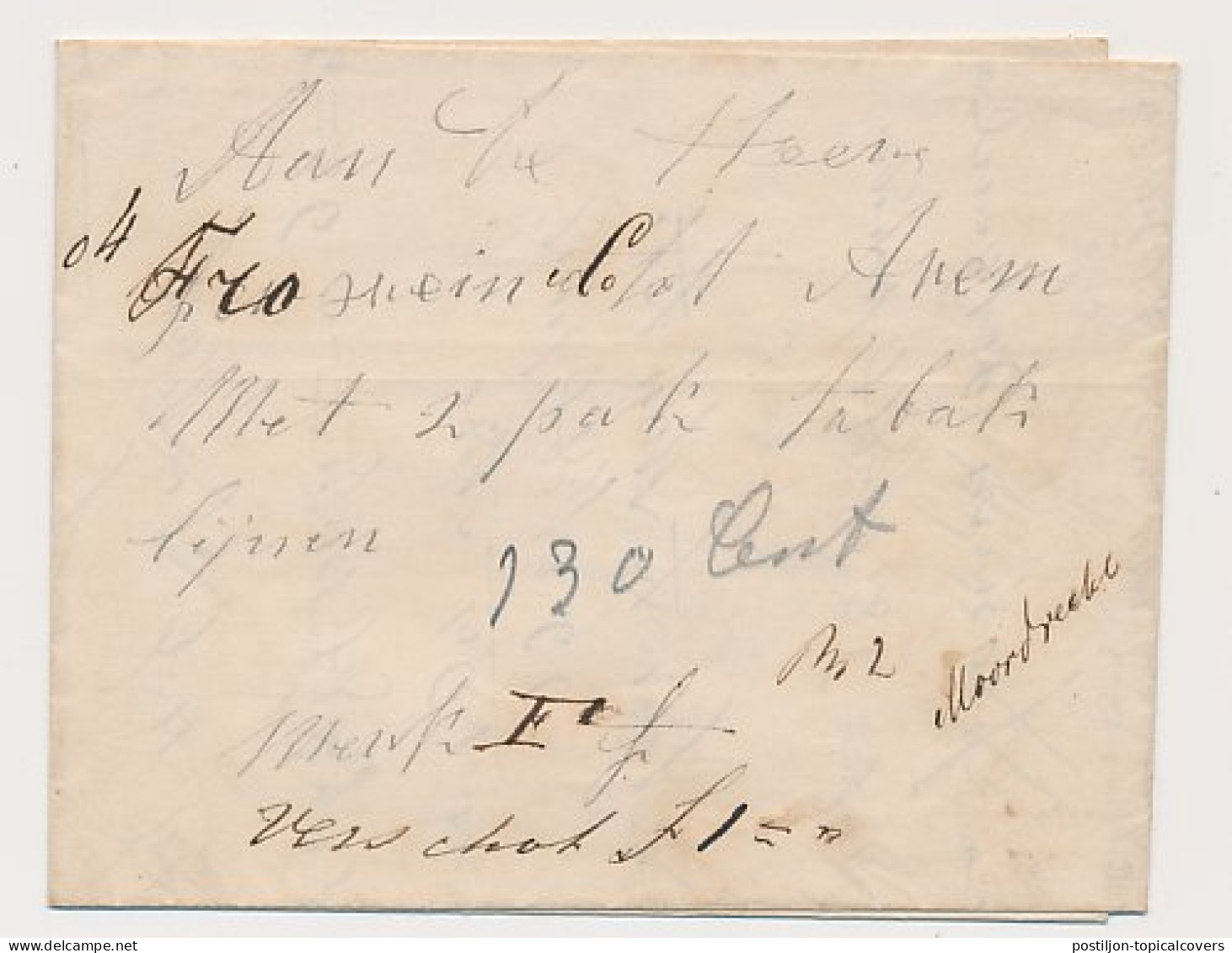 Moordrecht - Arnhem 1855 - Begeleidingsbrief - ...-1852 Voorlopers