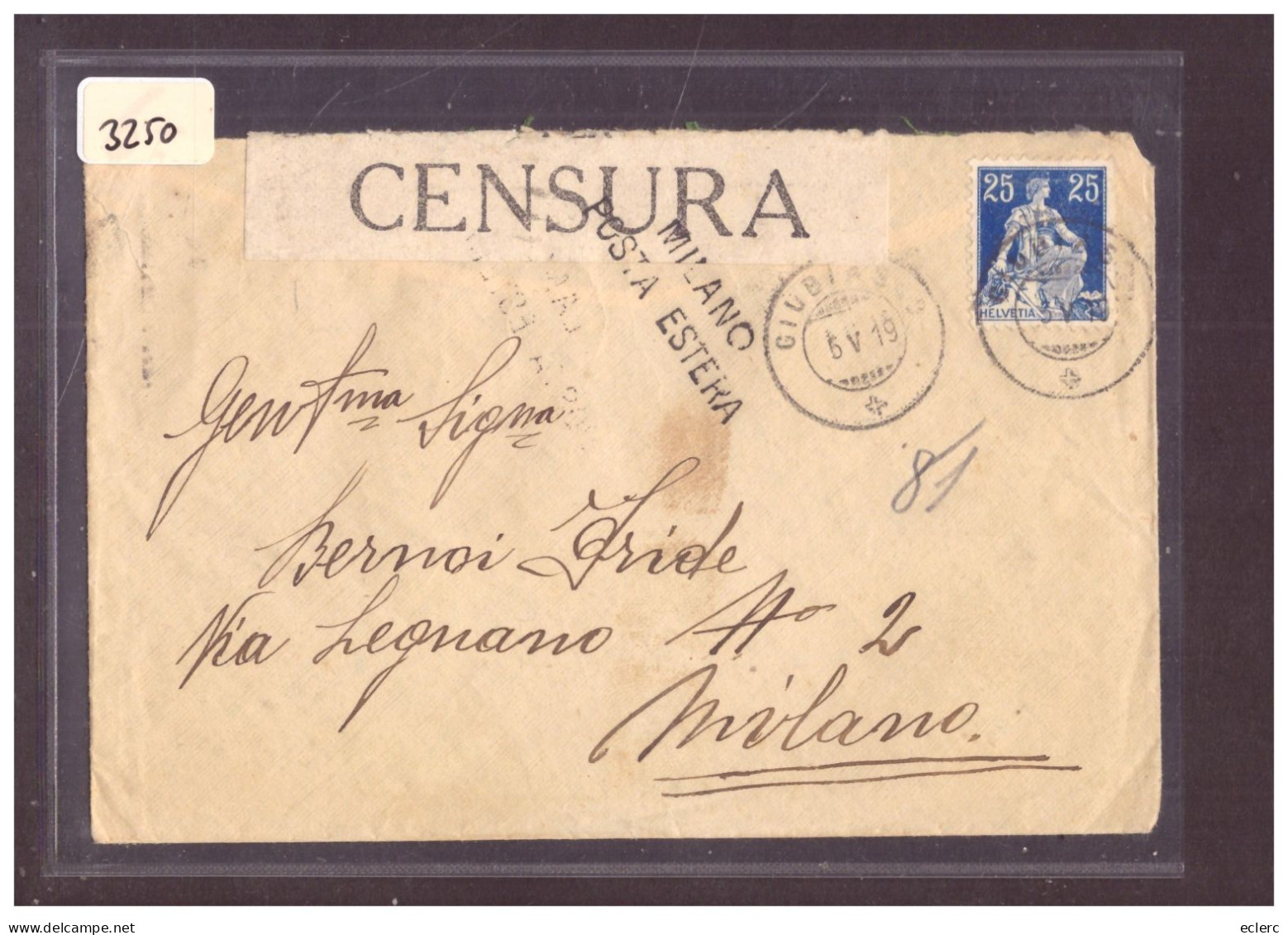 LETTRE CENSUREE POUR L'ITALIE - Covers & Documents