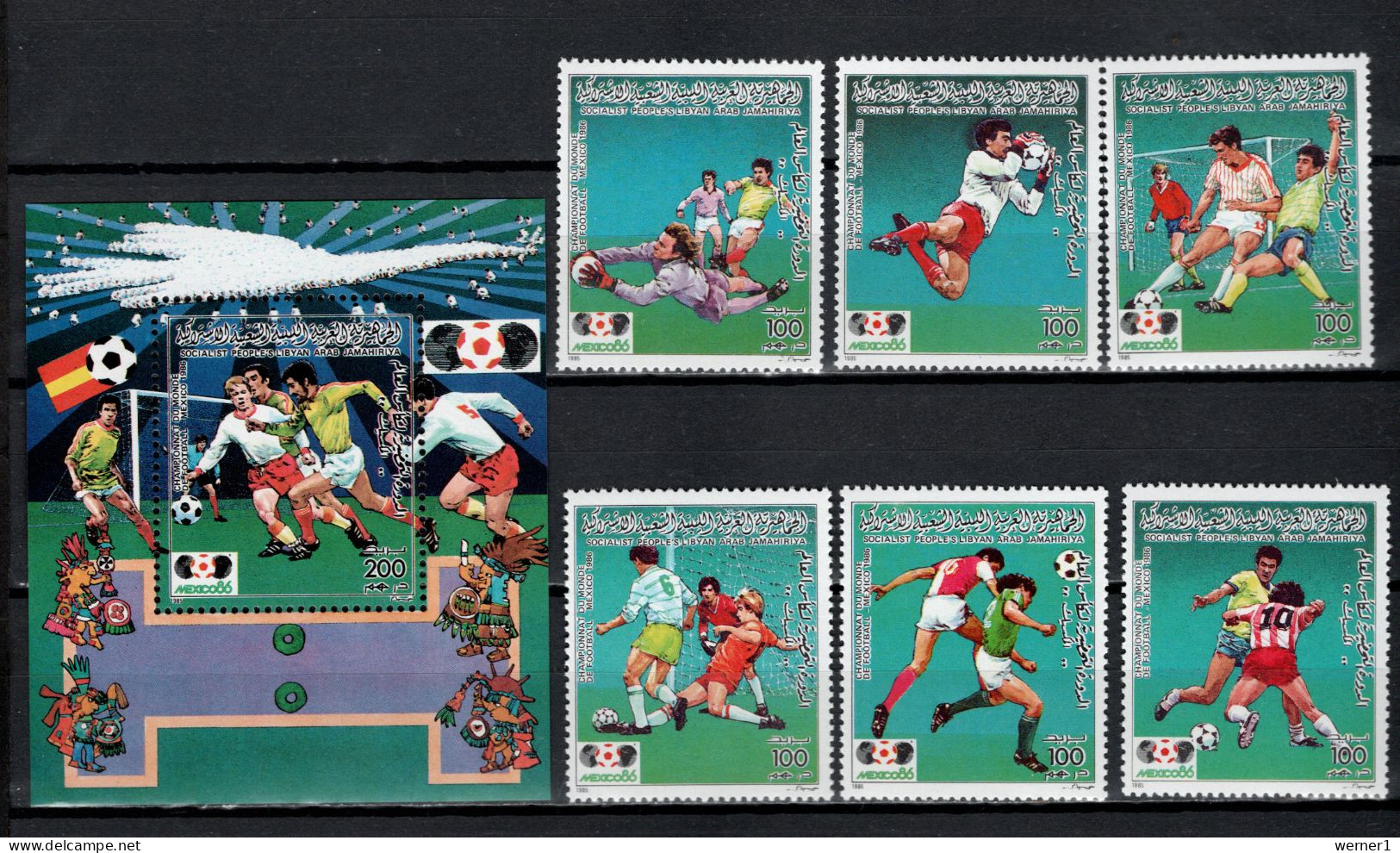 Libya 1985 Football Soccer World Cup Set Of 6 + S/s MNH - 1986 – Mexique