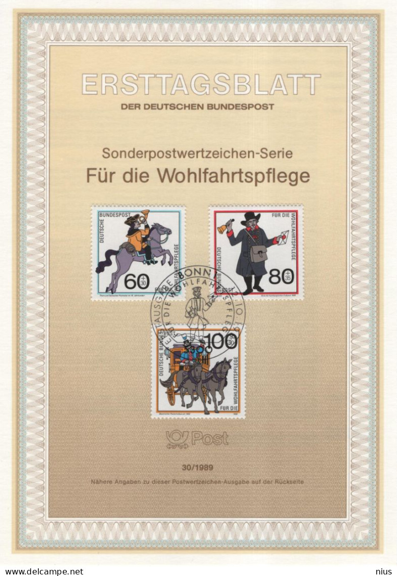 Germany Deutschland 1989-30 Fur Die Wohlfahrtspflege, Postman Post Horse Horses, Canceled In Bonn - 1981-1990