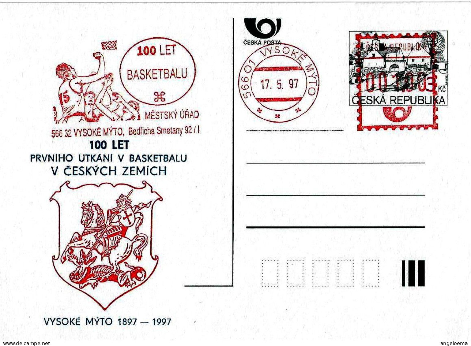 REP. CECA - 1997 VYSOKE MYTO Centenario BASKET Pallacanestro Su Cartolina Postale - Ema Affranc.rossa Red Meter - 4477 - Basket-ball