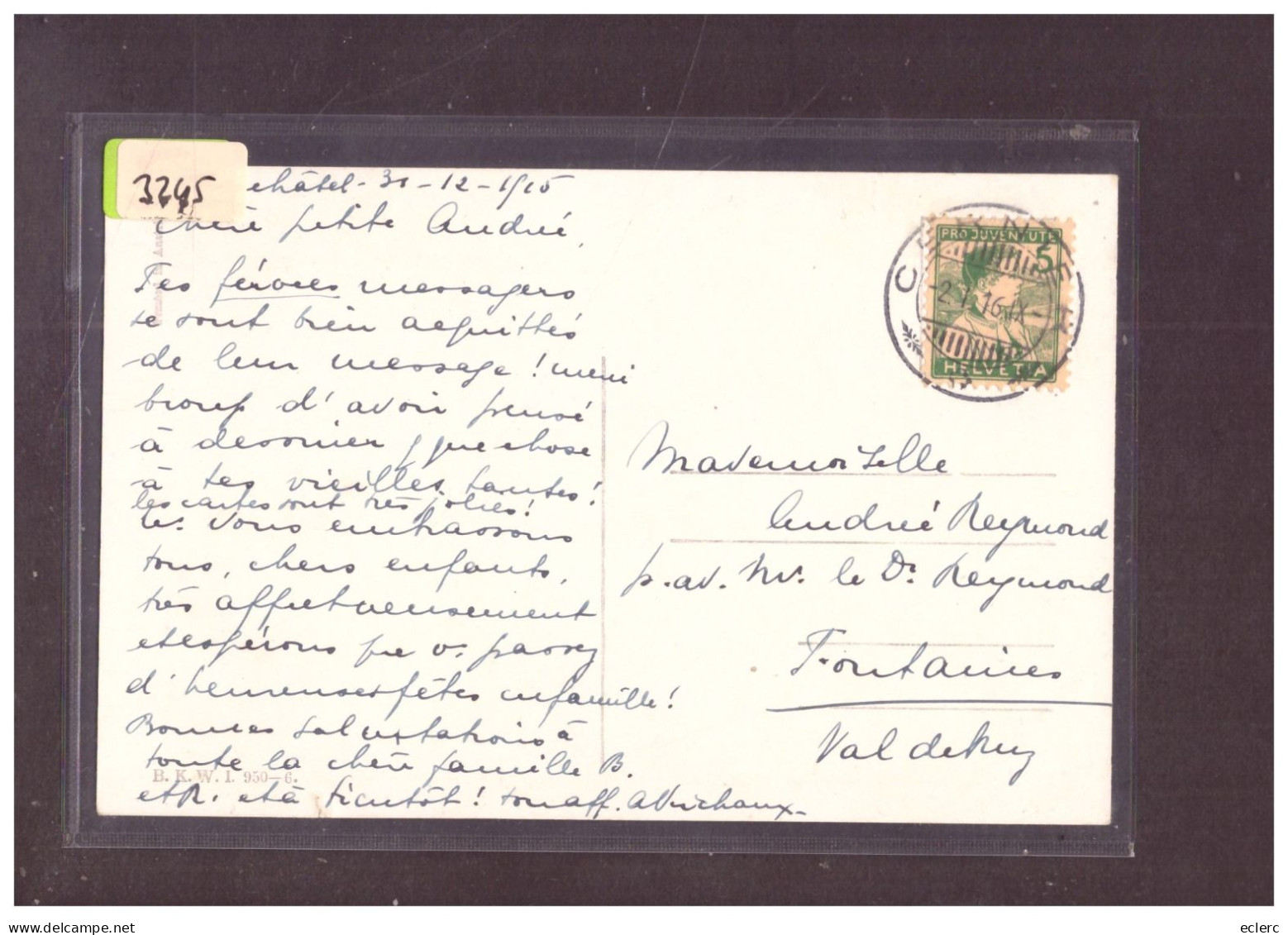 CARTE AVEC TIMBRE PRO JUVENTUTE 1915 - Lettres & Documents