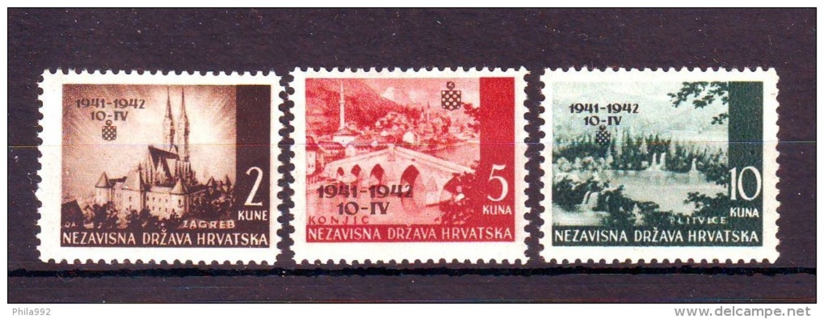 Croatia NDH 1942 Y Independence Anniversary Mi No 78-80 MNH - Kroatië