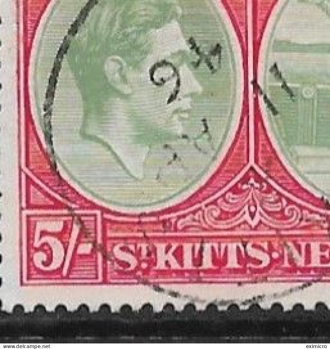 ST. KITTS-NEVIS 1938 5s  SG 77bb BREAK IN FRAME ABOVE ORNAMENT VARIETY ORDINARY PAPER FINE USED Cat £250 - St.Cristopher-Nevis & Anguilla (...-1980)